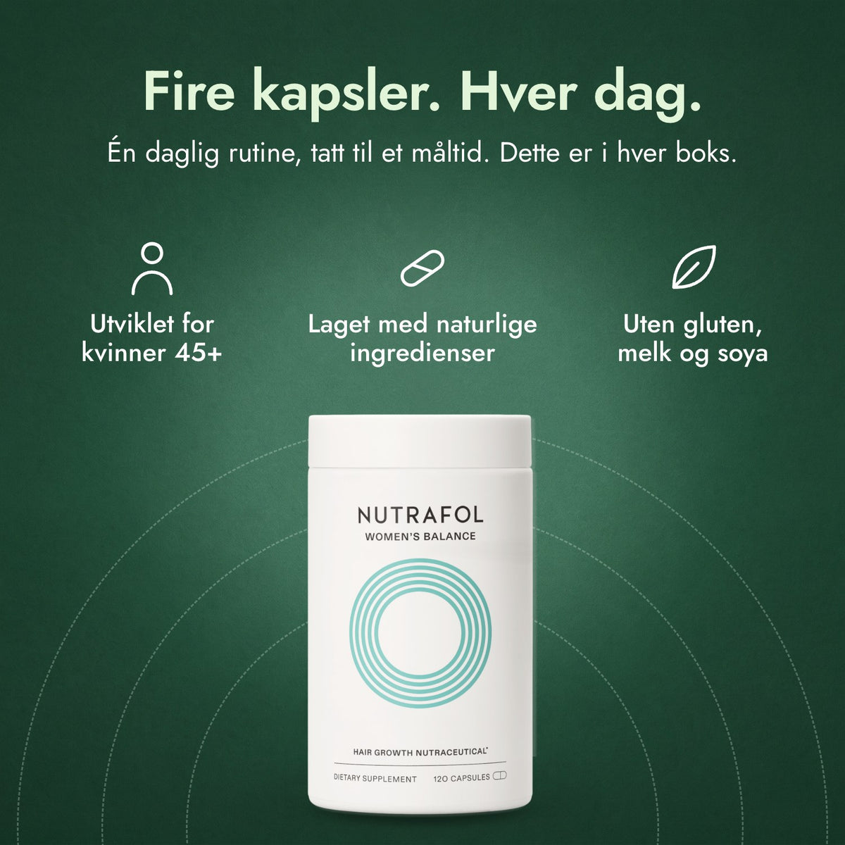 Nutrafol Women's Balance: Fire kapsler. Hver dag. Utviklet for kvinner 45+, Laget med naturlige ingredienser, Uten gluten, melk og soya