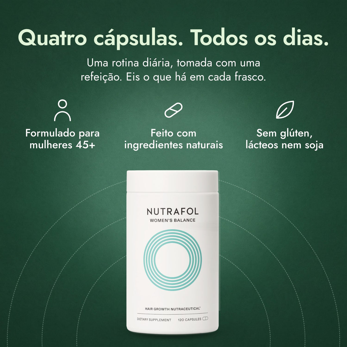 Nutrafol Women's Balance: Quatro cápsulas. Todos os dias. Formulado para mulheres 45+, Feito com ingredientes naturais, Sem glúten, lácteos nem soja