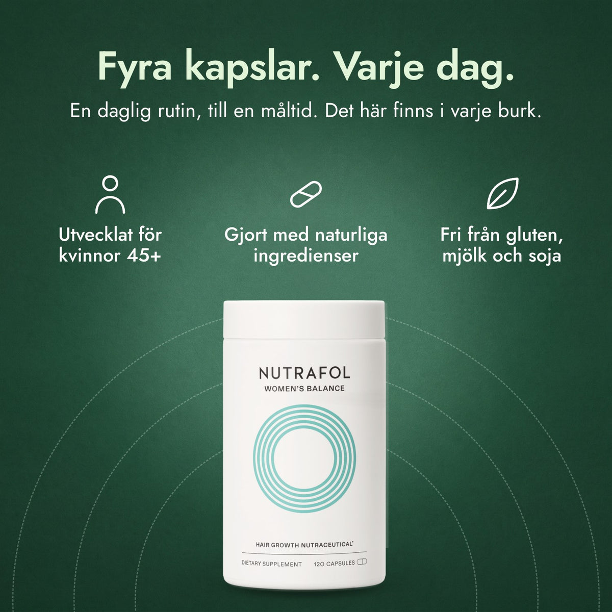 Nutrafol Women's Balance: Fyra kapslar. Varje dag. Utvecklat för kvinnor 45+, Gjort med naturliga ingredienser, Fri från gluten, mjölk och soja