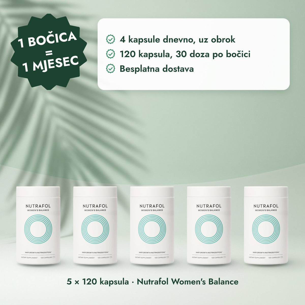 5 × 120 kapsula · Nutrafol Women's Balance: 1 bočica = 1 mjesec