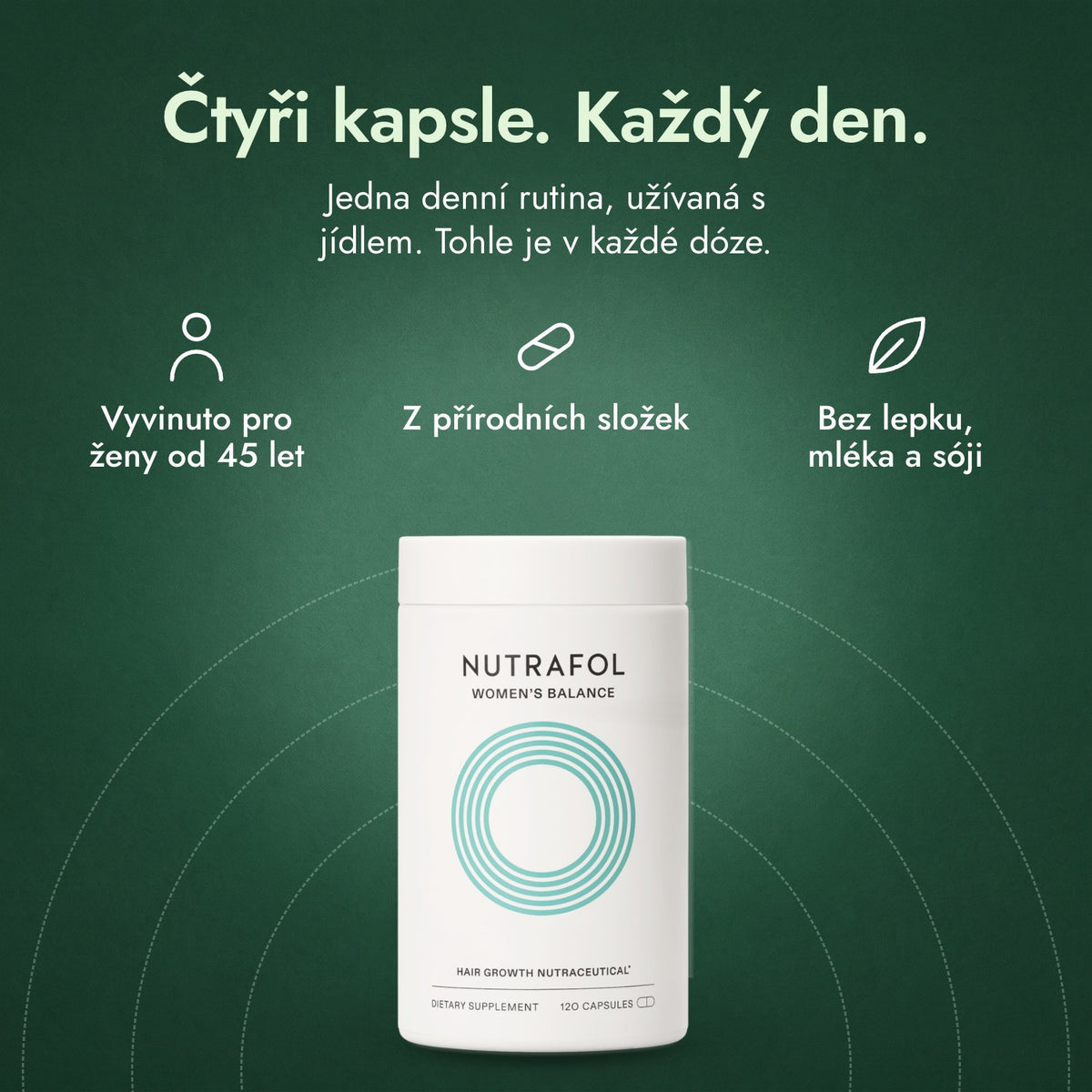 Nutrafol Women's Balance: Čtyři kapsle. Každý den. Vyvinuto pro ženy od 45 let, Z přírodních složek, Bez lepku, mléka a sóji