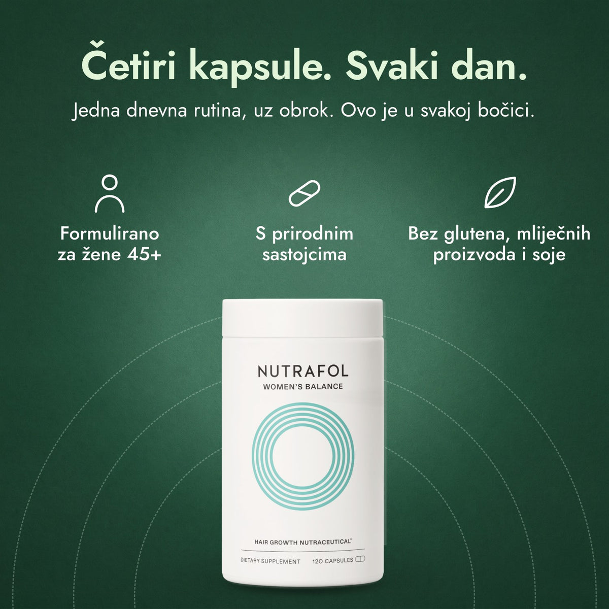 Nutrafol Women's Balance: Četiri kapsule. Svaki dan. Formulirano za žene 45+, S prirodnim sastojcima, Bez glutena, mliječnih proizvoda i soje