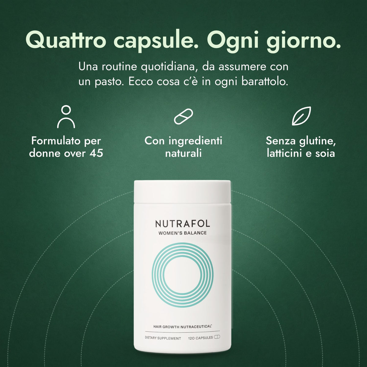 Nutrafol Women's Balance: Quattro capsule. Ogni giorno. Formulato per donne over 45, Con ingredienti naturali, Senza glutine, latticini e soia