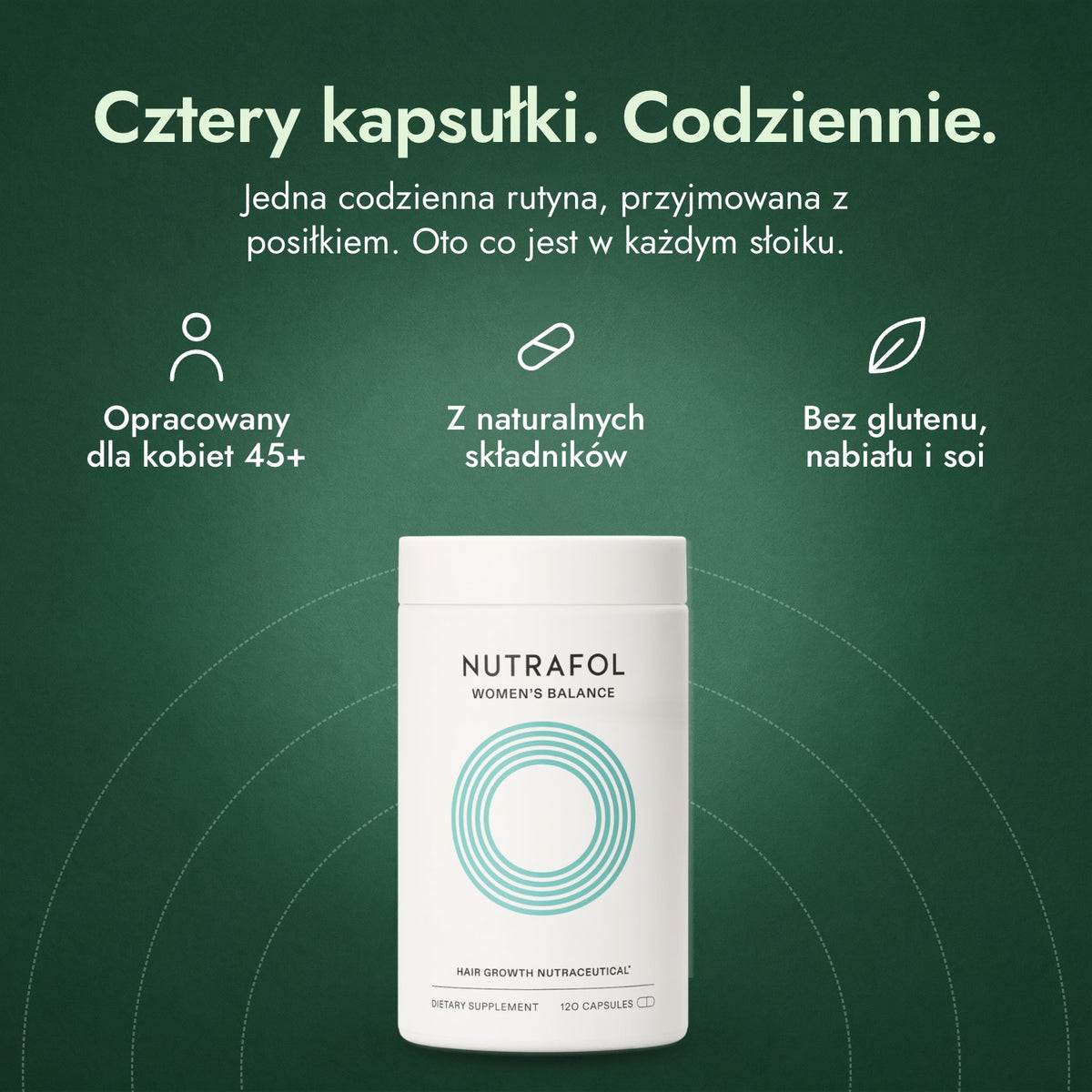 Nutrafol Women's Balance: Cztery kapsułki. Codziennie. Opracowany dla kobiet 45+, Z naturalnych składników, Bez glutenu, nabiału i soi