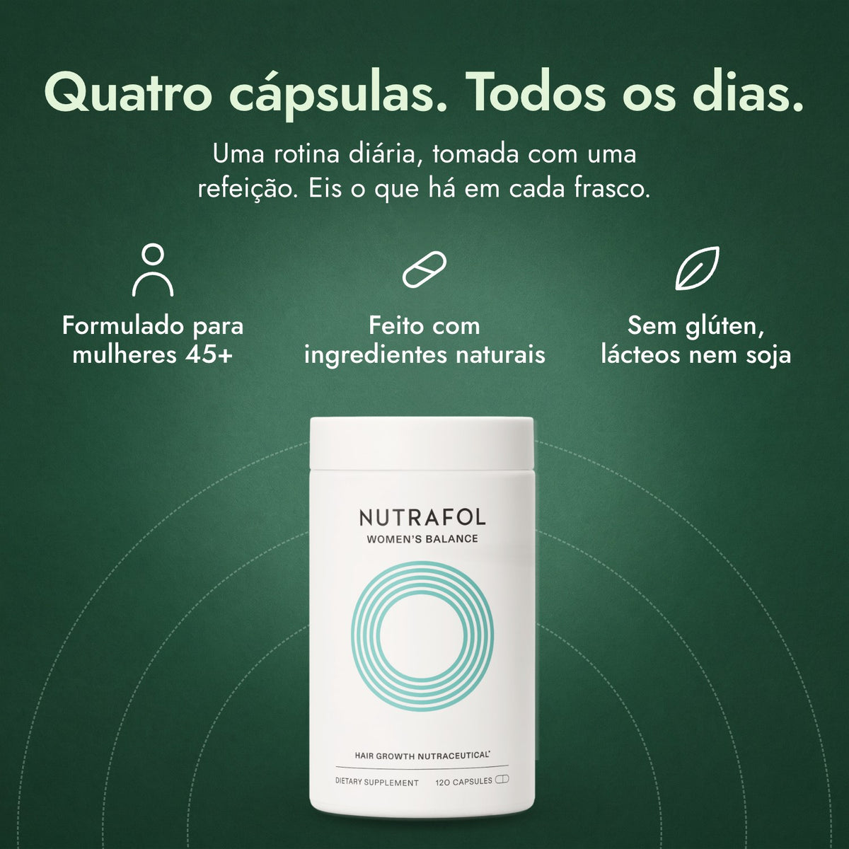 Nutrafol Women's Balance: Quatro cápsulas. Todos os dias. Formulado para mulheres 45+, Feito com ingredientes naturais, Sem glúten, lácteos nem soja