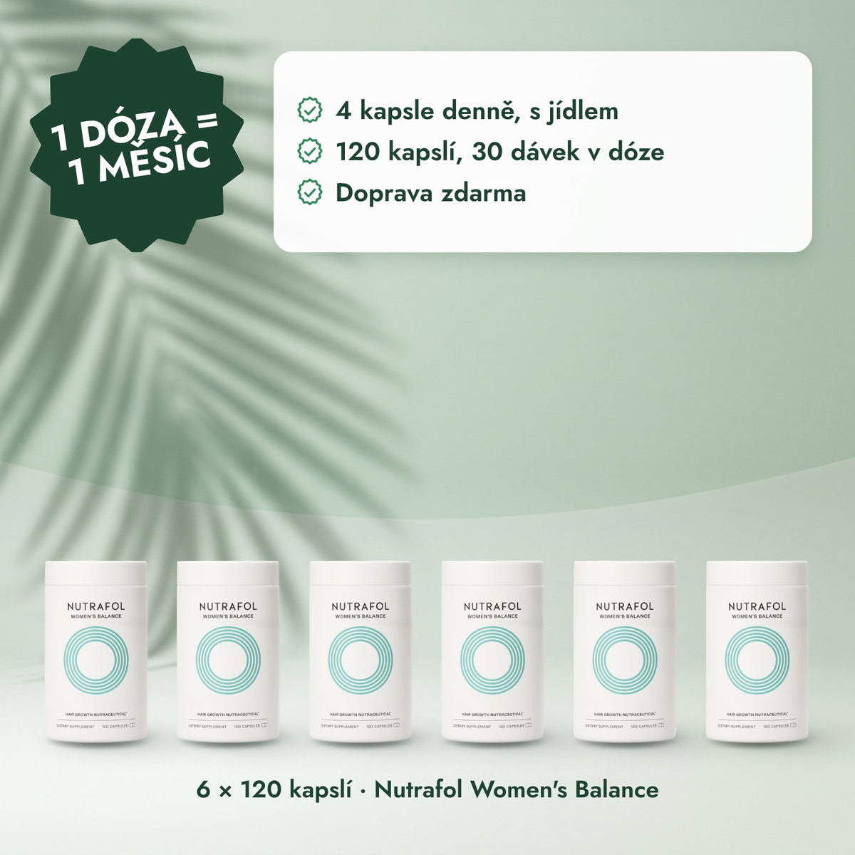 6 × 120 kapslí · Nutrafol Women's Balance: 1 dóza = 1 měsíc