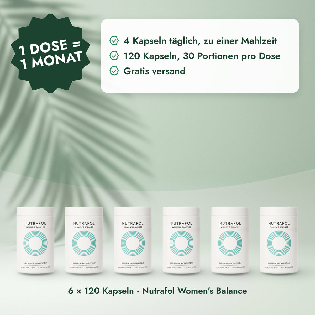 6 × 120 Kapseln · Nutrafol Women's Balance: 1 Dose = 1 Monat