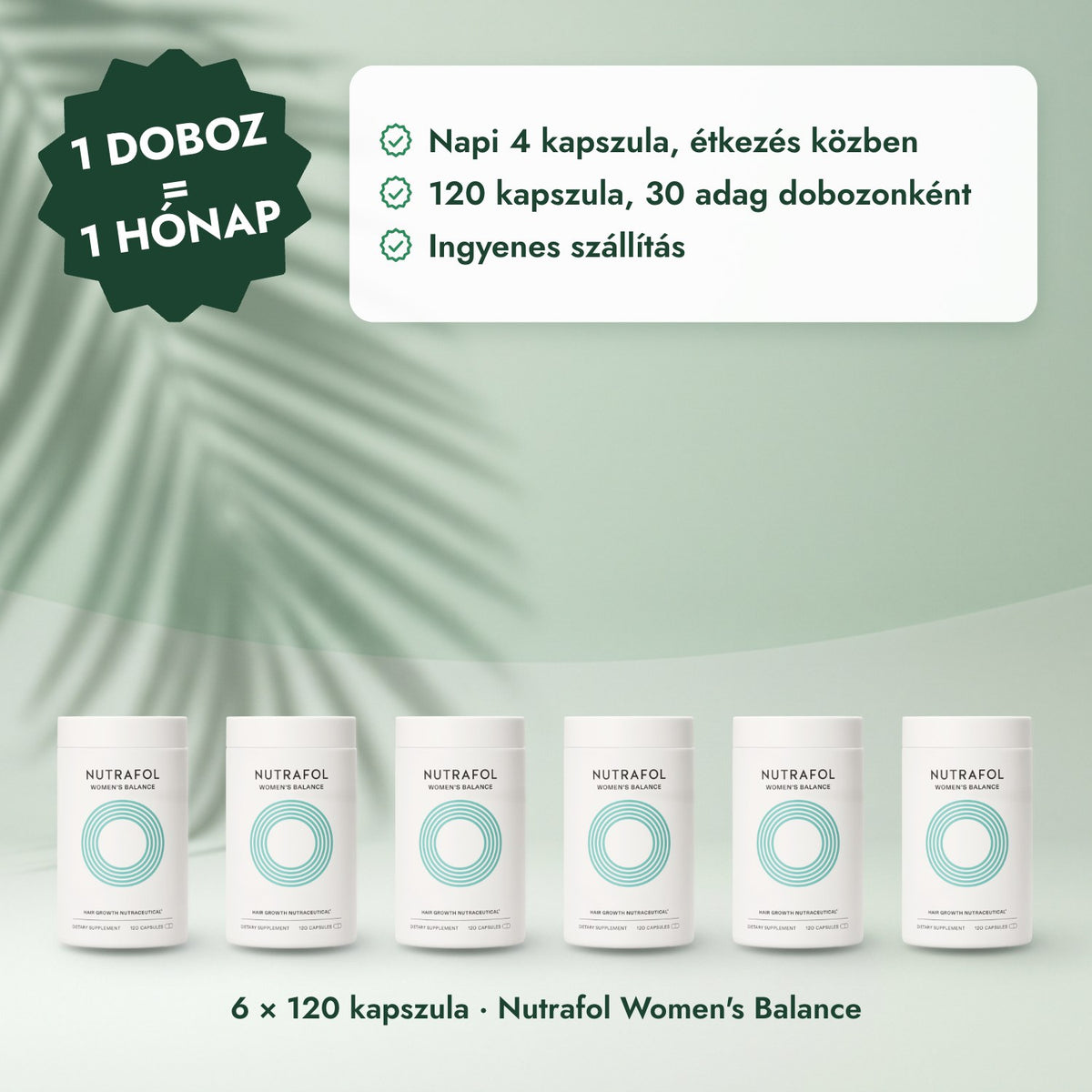 6 × 120 kapszula · Nutrafol Women's Balance: 1 doboz = 1 hónap