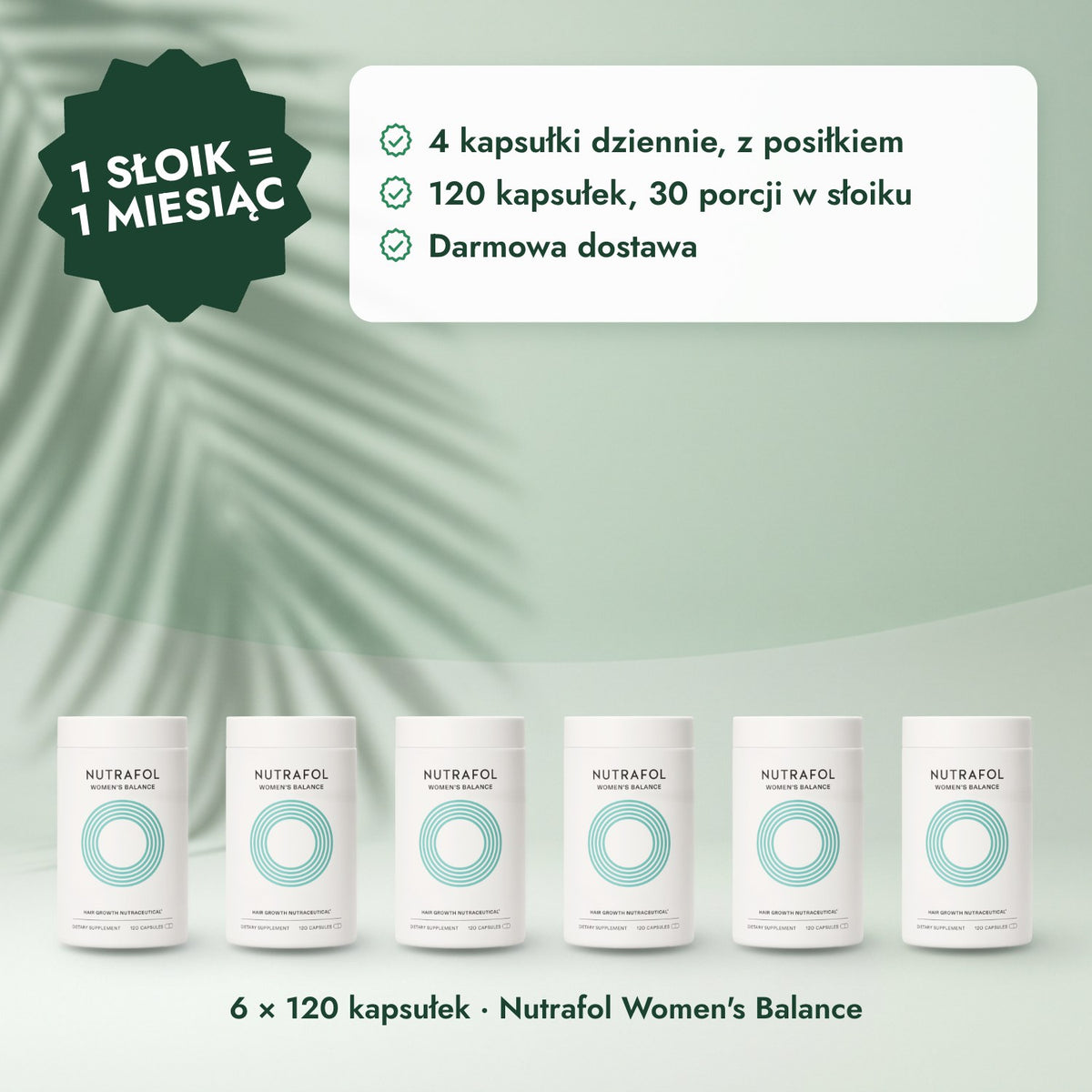 6 × 120 kapsułek · Nutrafol Women's Balance: 1 słoik = 1 miesiąc