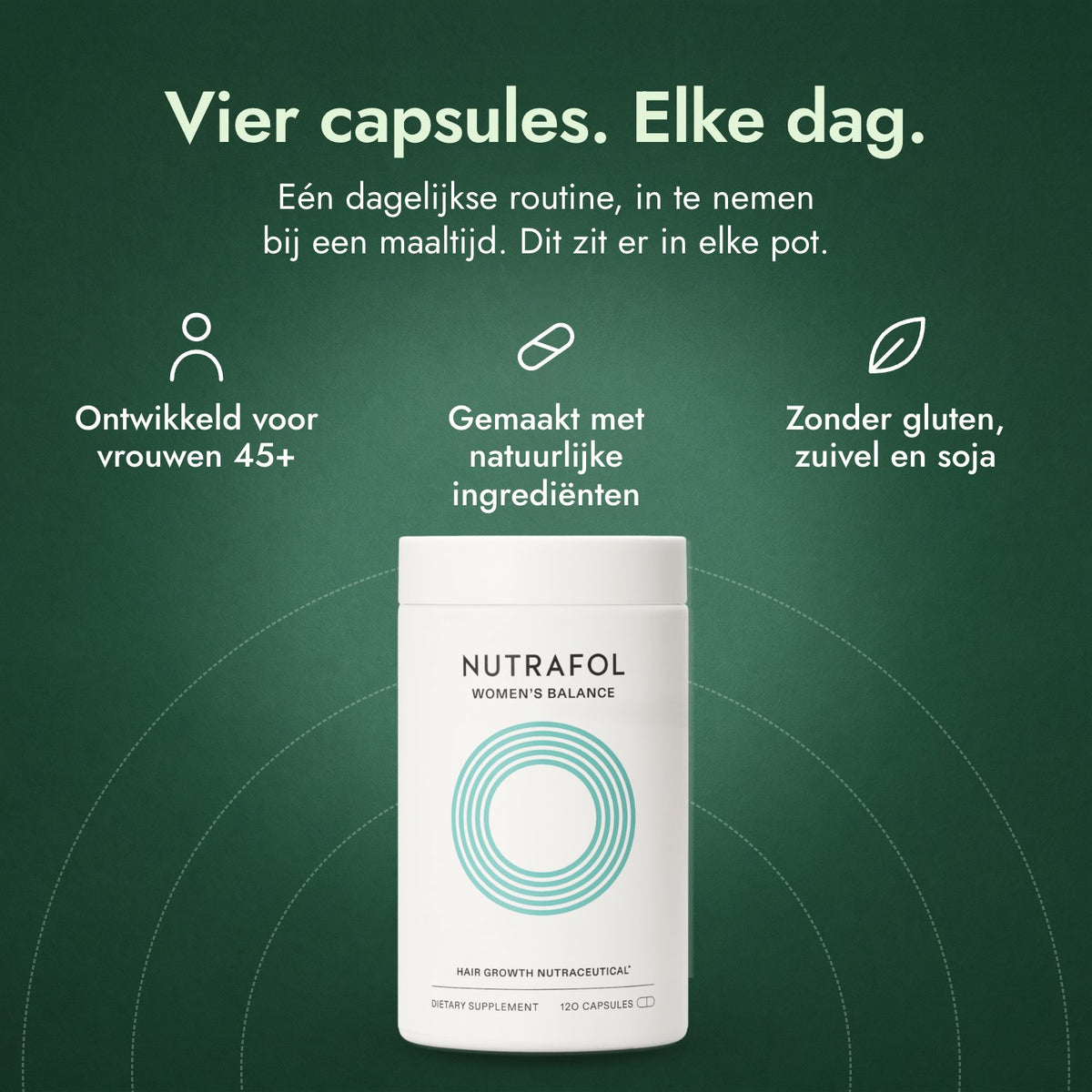 Nutrafol Women’s Balance: Vier capsules. Elke dag. Ontwikkeld voor vrouwen 45+, Gemaakt met natuurlijke ingrediënten, Zonder gluten, zuivel en soja