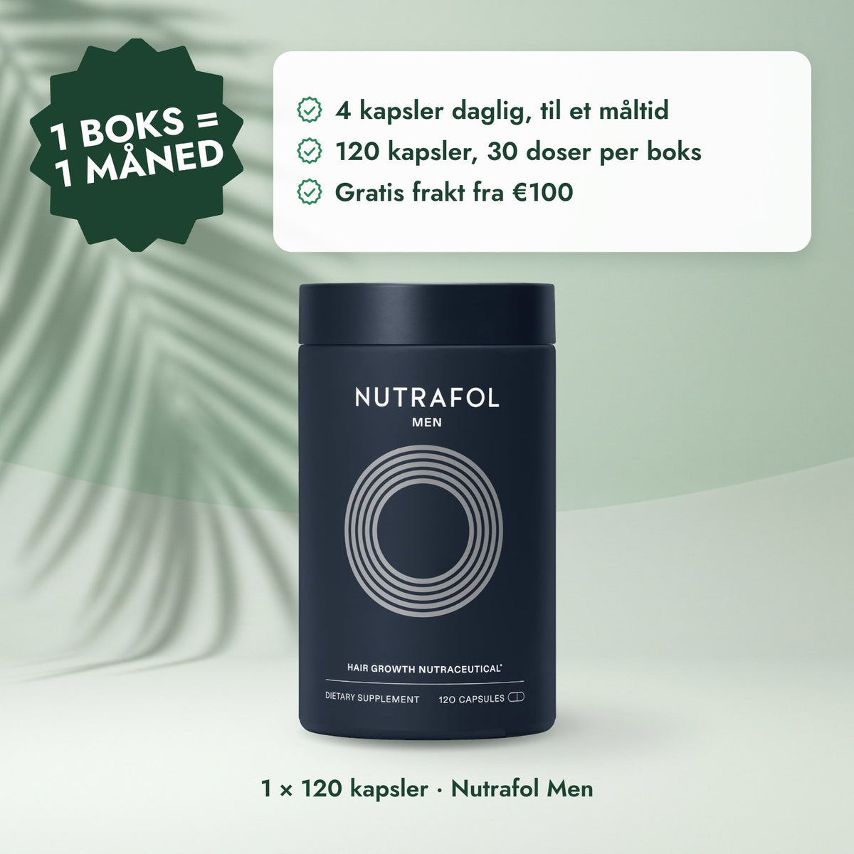 1 × 120 kapsler · Nutrafol Men: 1 boks = 1 måned