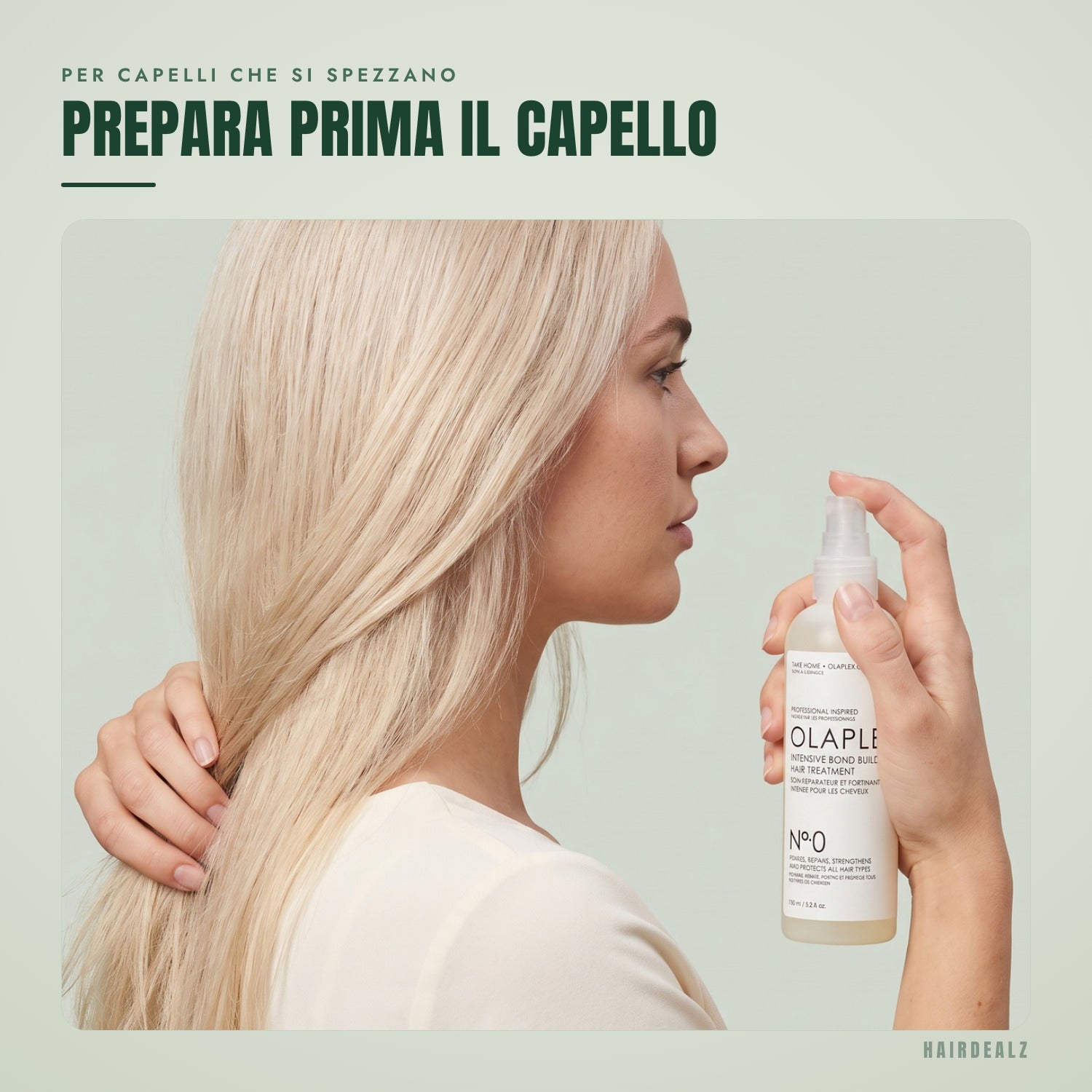Olaplex No.0 in uso su sfondo verde