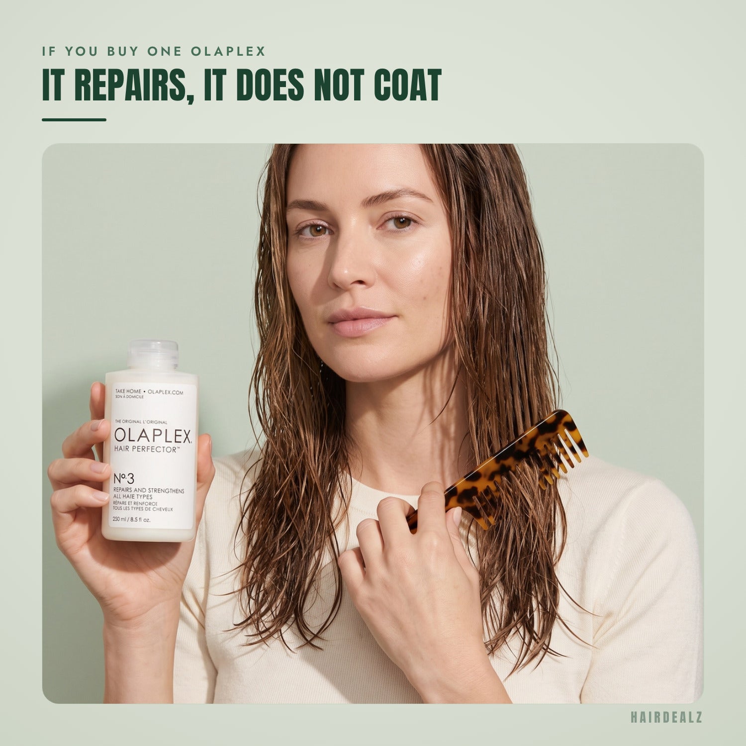 Olaplex No.3 in use against a green background