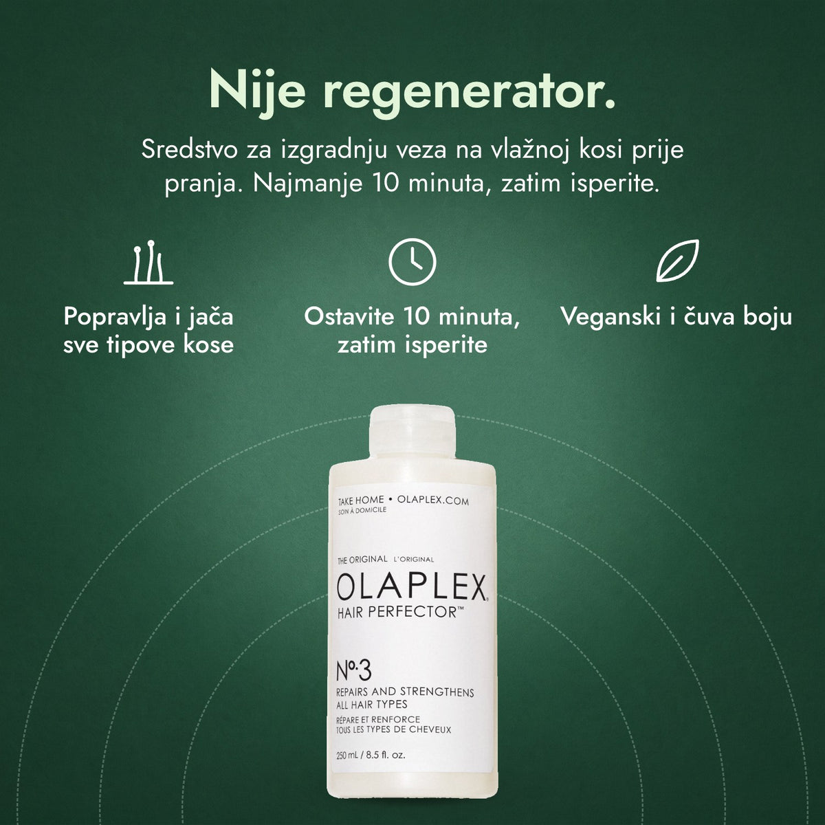 Olaplex No.3 Hair Perfector: Nije regenerator. Popravlja i jača sve tipove kose, Ostavite 10 minuta, zatim isperite, Veganski i čuva boju