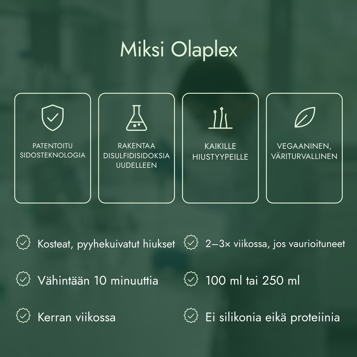 Miksi Olaplex: Patentoitu sidosteknologia, Rakentaa disulfidisidoksia uudelleen, Kaikille hiustyypeille, Vegaaninen, väriturvallinen