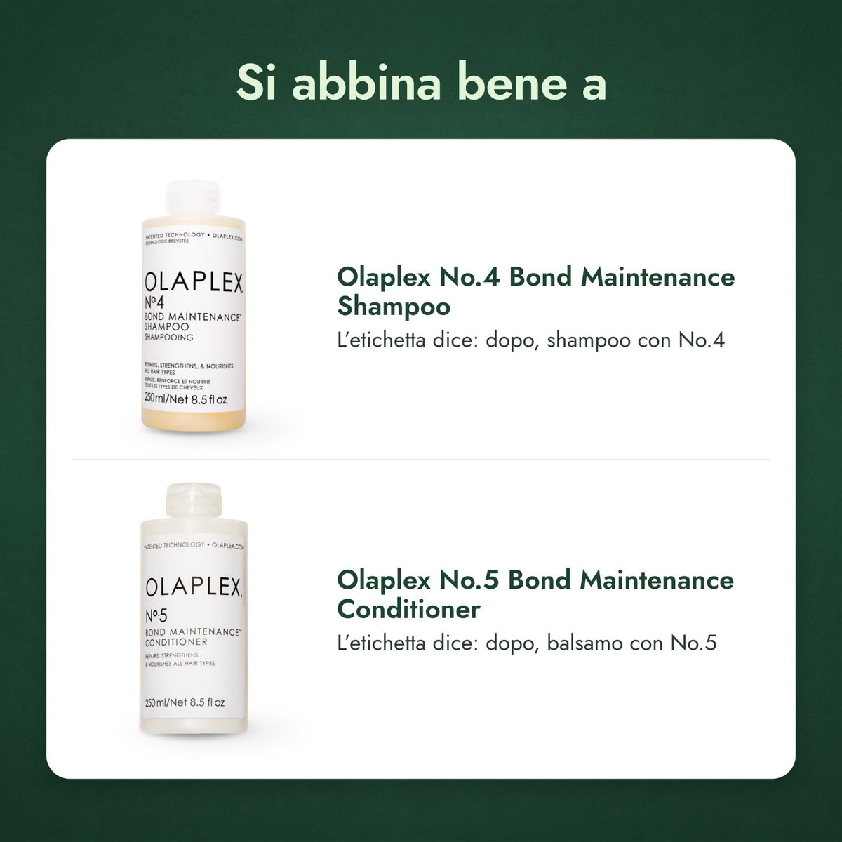 Si abbina bene a: Olaplex No.4 Bond Maintenance Shampoo, Olaplex No.5 Bond Maintenance Conditioner