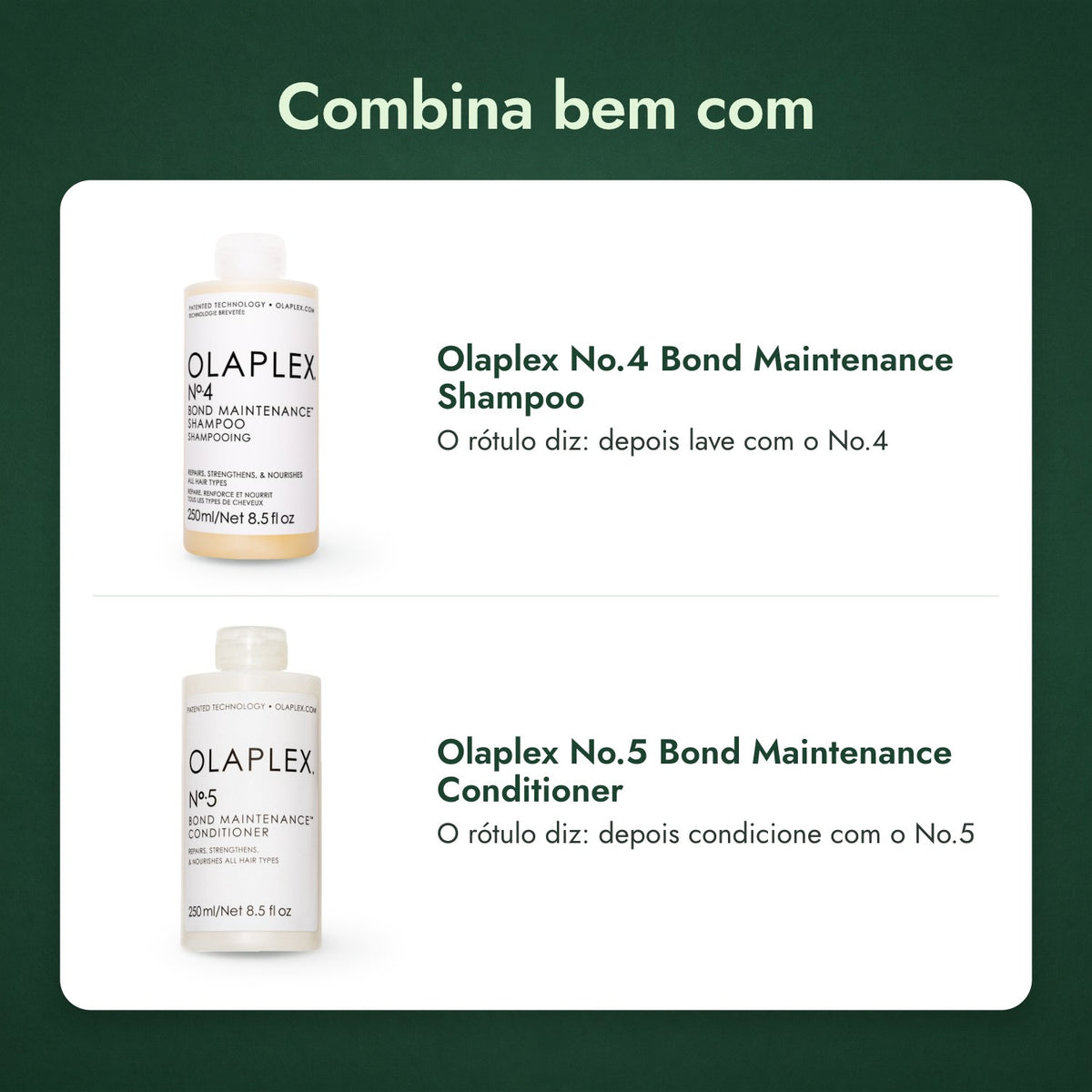 Combina bem com: Olaplex No.4 Bond Maintenance Shampoo, Olaplex No.5 Bond Maintenance Conditioner