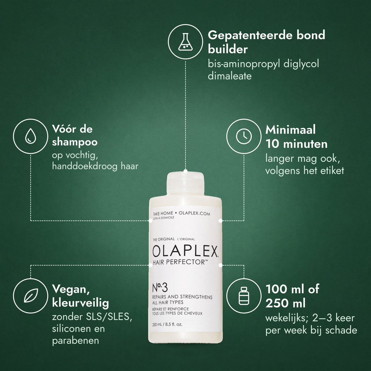 Olaplex No.3 Hair Perfector: Gepatenteerde bond builder, Vóór de shampoo, Minimaal 10 minuten, Vegan, kleurveilig, 100 ml of 250 ml
