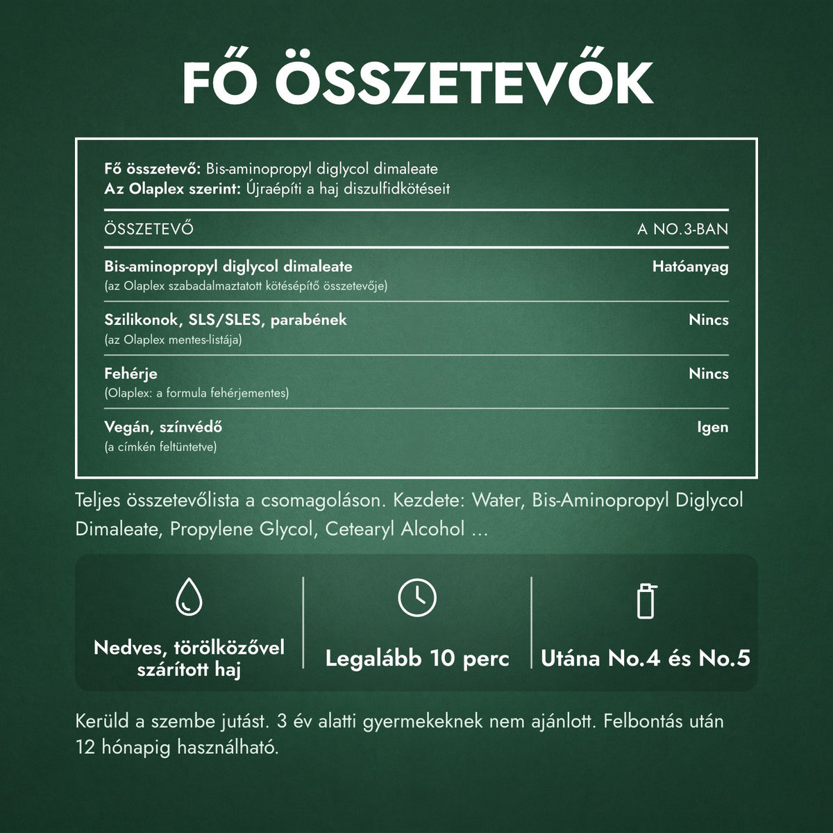 Fő összetevők: Olaplex No.3 Hair Perfector