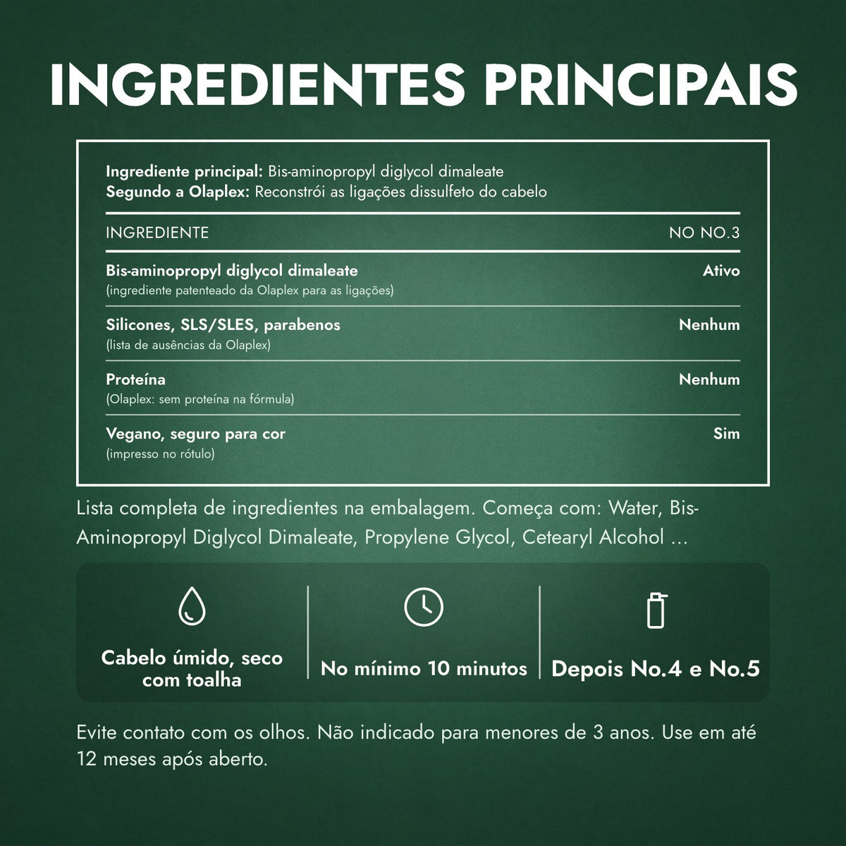 Ingredientes principais: Olaplex No.3 Hair Perfector