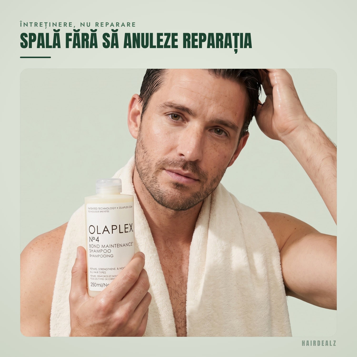 Olaplex No.4 în timpul utilizării, pe fundal verde