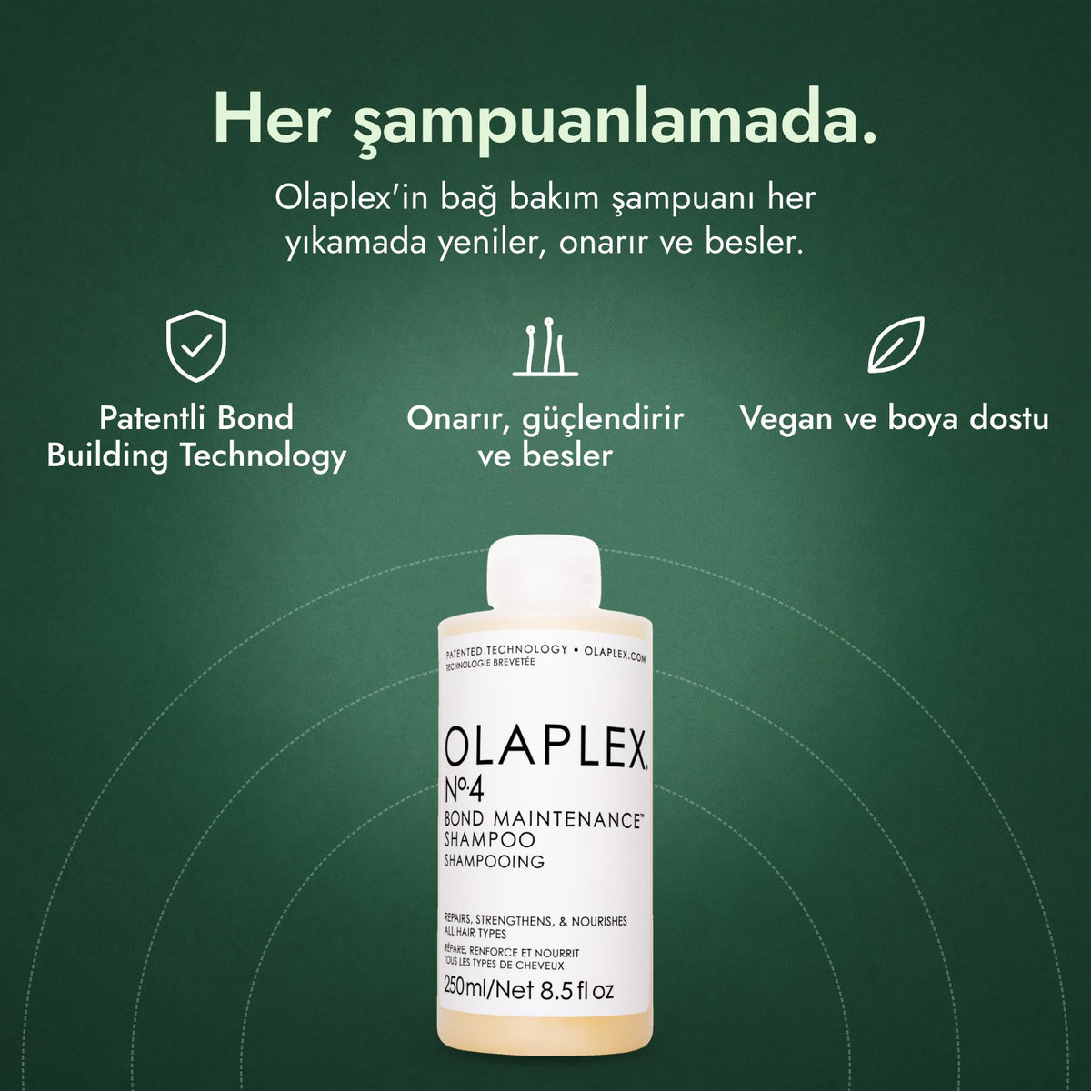 Olaplex No.4 Bond Maintenance şampuan: Her şampuanlamada. Patentli Bond Building Technology, Onarır, güçlendirir ve besler, Vegan ve boya dostu