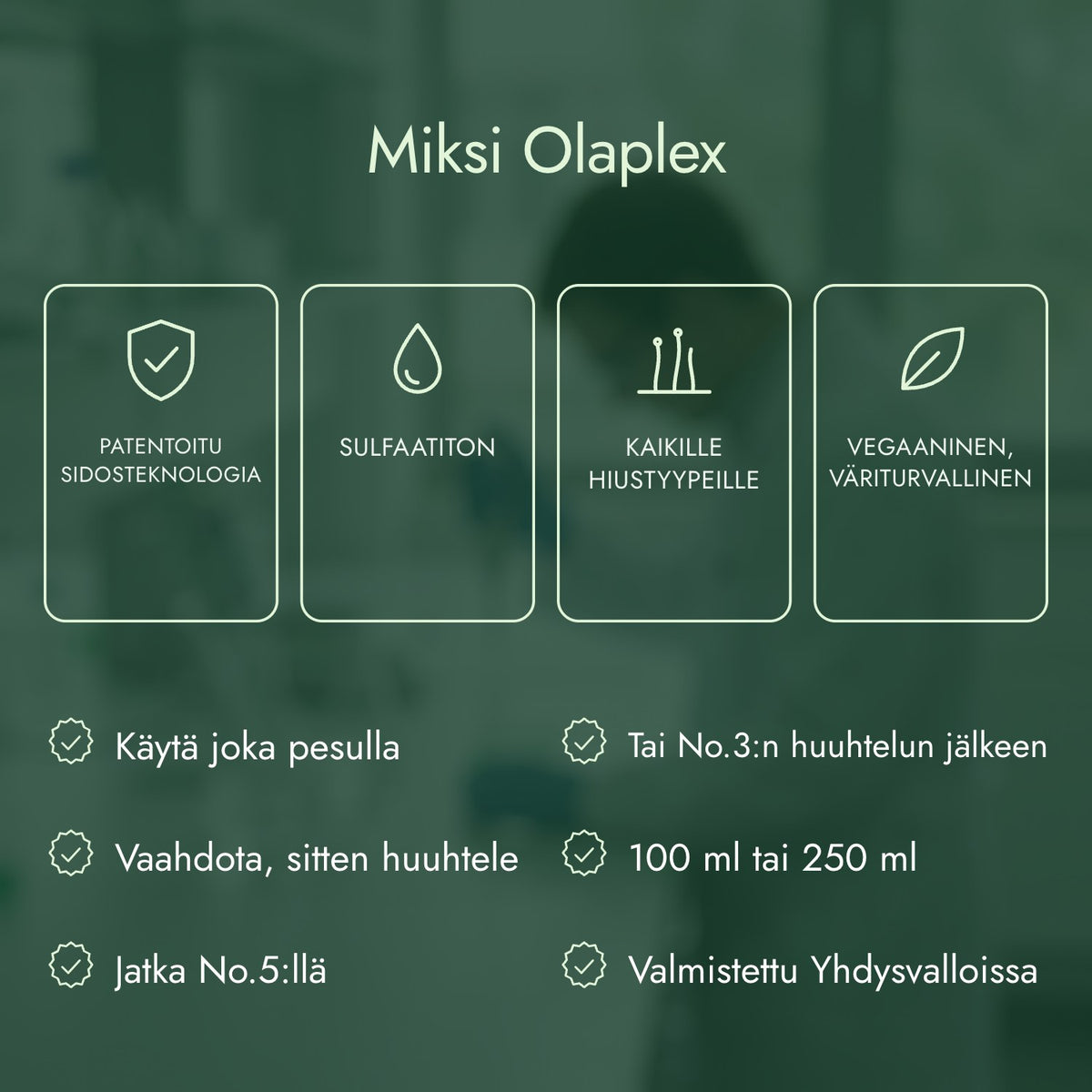 Miksi Olaplex: Patentoitu sidosteknologia, Sulfaatiton, Kaikille hiustyypeille, Vegaaninen, väriturvallinen