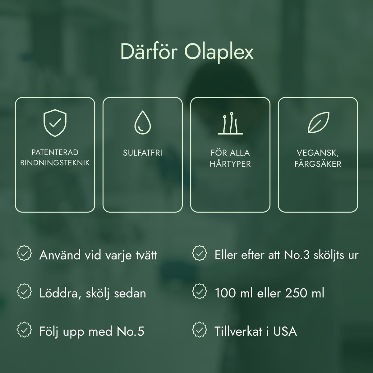 Därför Olaplex: Patenterad bindningsteknik, Sulfatfri, För alla hårtyper, Vegansk, färgsäker