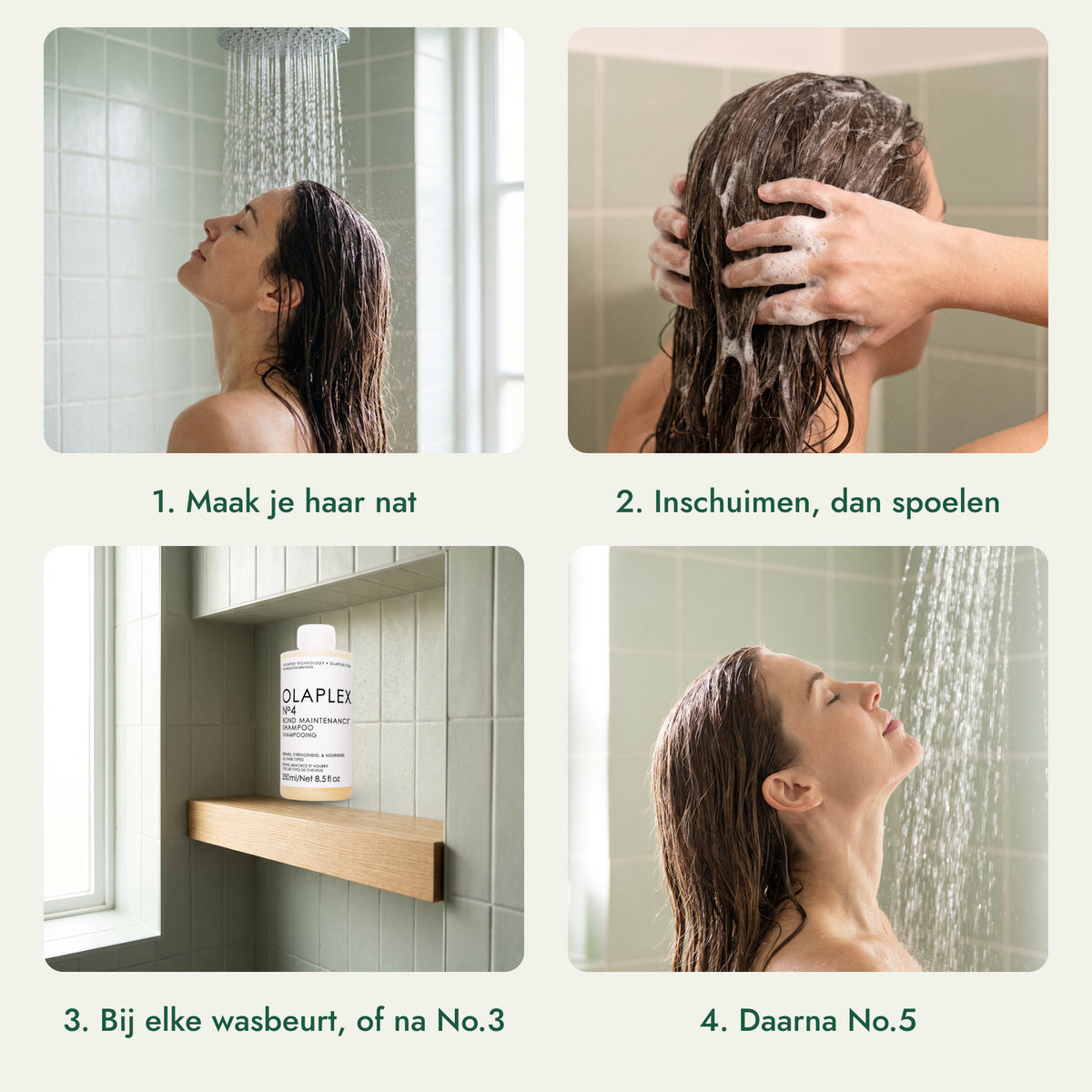 Olaplex No.4 Bond Maintenance Shampoo: Maak je haar nat, Inschuimen, dan spoelen, Bij elke wasbeurt, of na No.3, Daarna No.5