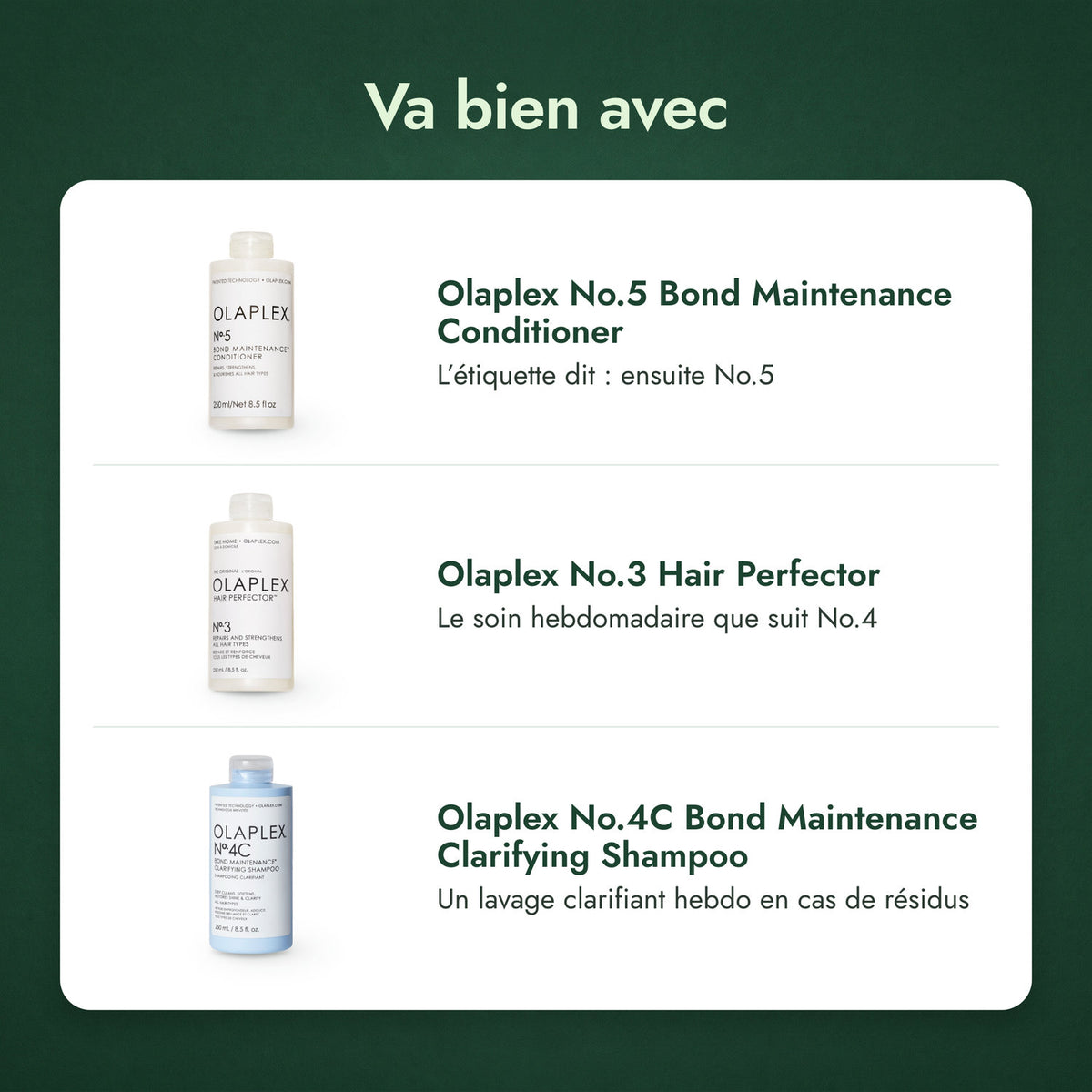 Va bien avec: Olaplex No.5 Bond Maintenance Conditioner, Olaplex No.3 Hair Perfector, Olaplex No.4C Bond Maintenance Clarifying Shampoo