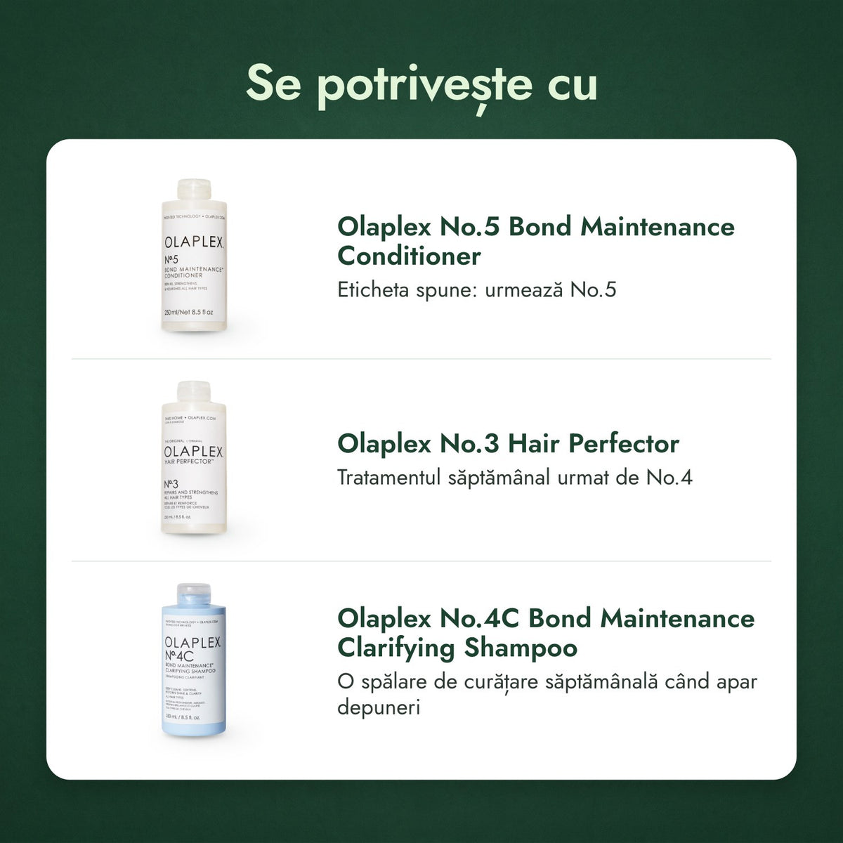 Se potrivește cu: Olaplex No.5 Bond Maintenance balsam, Olaplex No.3 Hair Perfector, Olaplex No.4C Bond Maintenance șampon de curățare