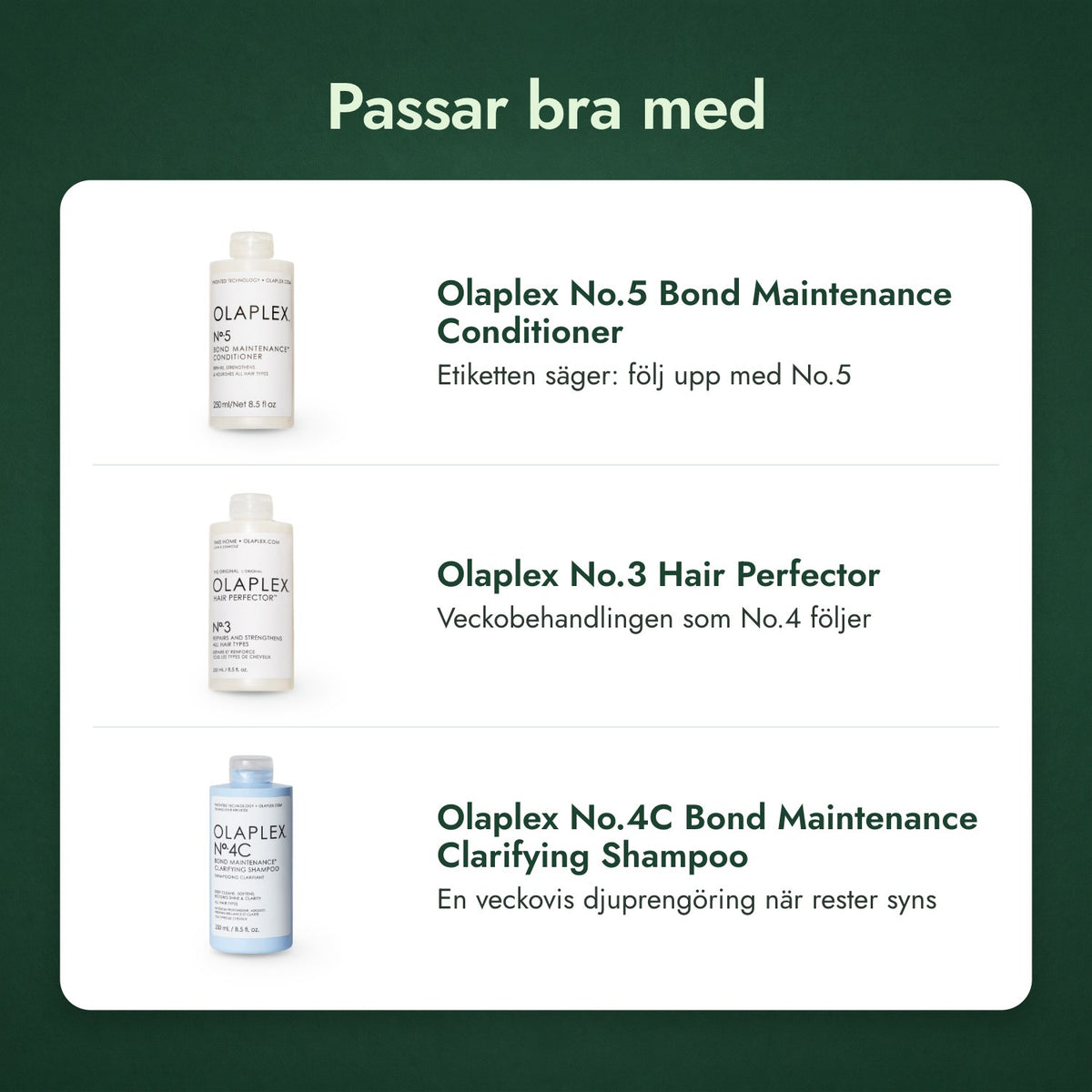Passar bra med: Olaplex No.5 Bond Maintenance Conditioner, Olaplex No.3 Hair Perfector, Olaplex No.4C Bond Maintenance Clarifying Shampoo