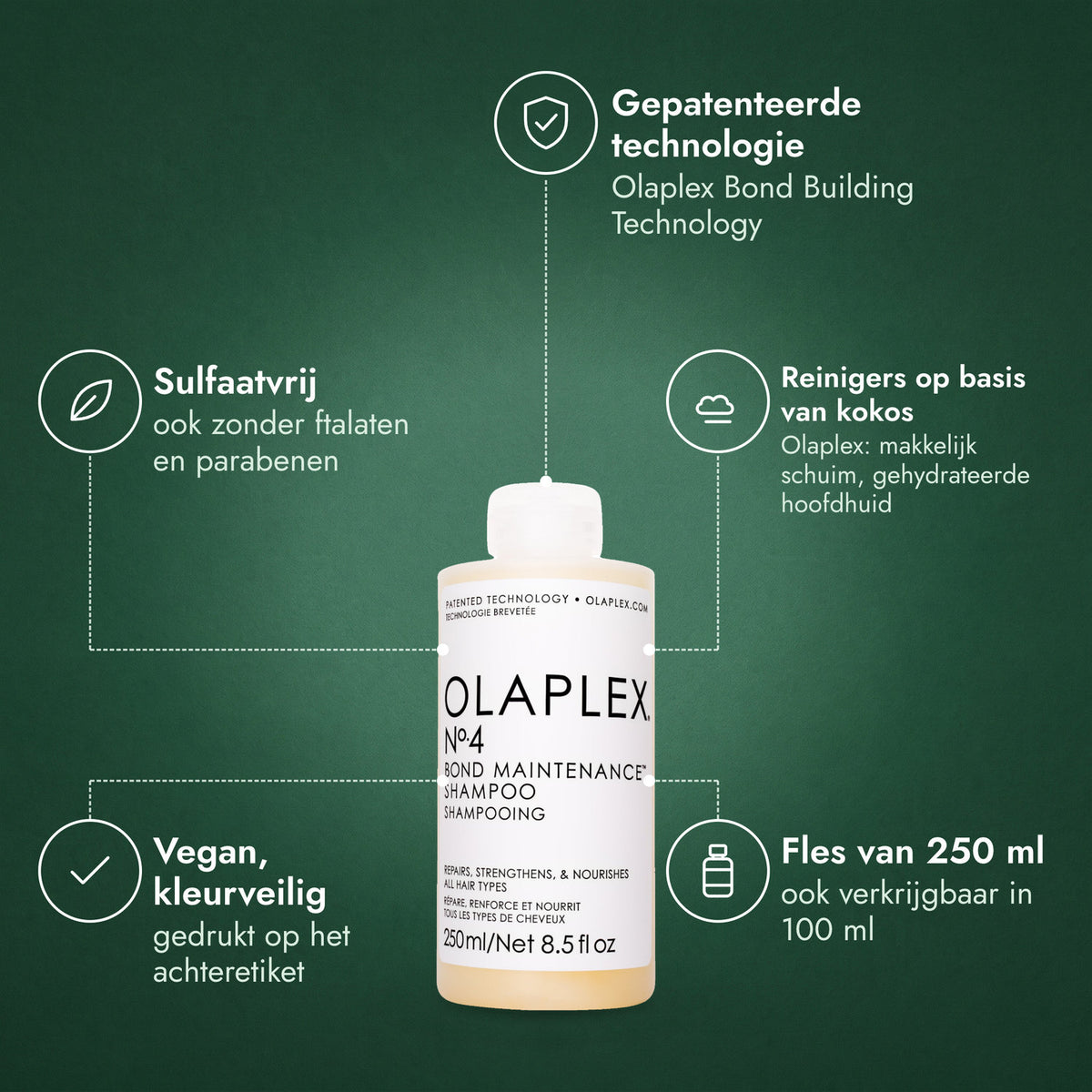 Olaplex No.4 Bond Maintenance Shampoo: Gepatenteerde technologie, Sulfaatvrij, Reinigers op basis van kokos, Vegan, kleurveilig, Fles van 250 ml