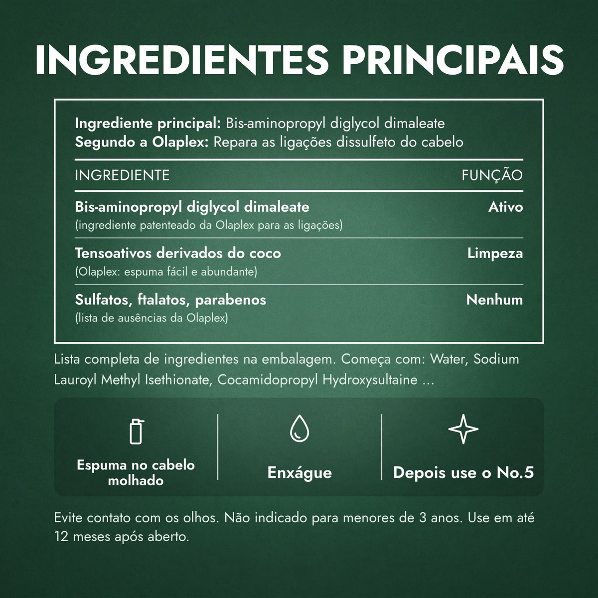 Ingredientes principais: Olaplex No.4 Bond Maintenance Shampoo