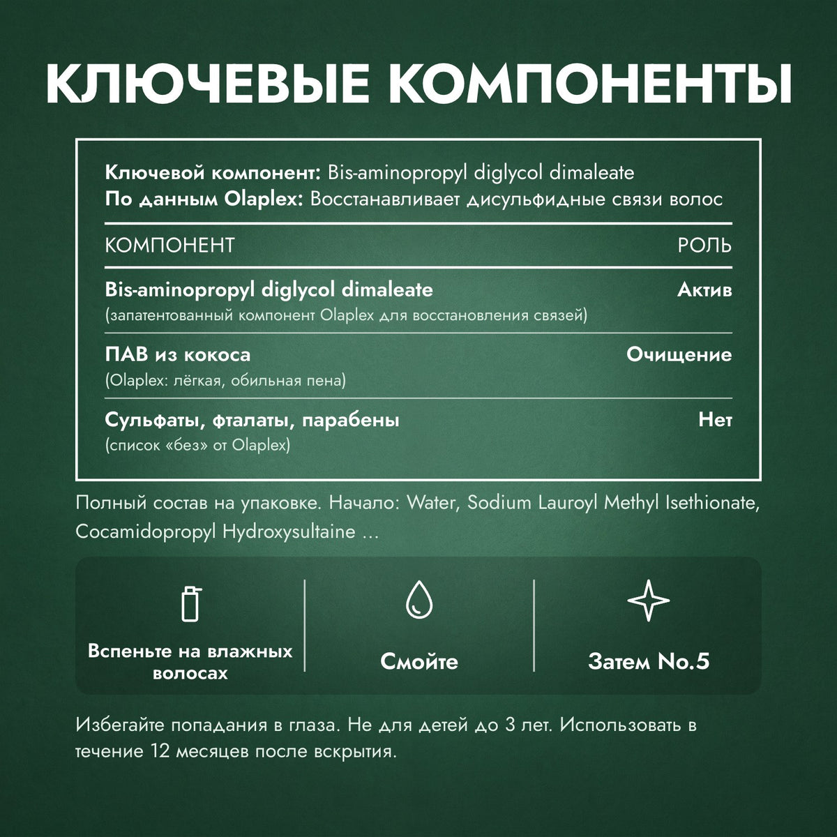 Ключевые компоненты: Olaplex No.4 Bond Maintenance, шампунь