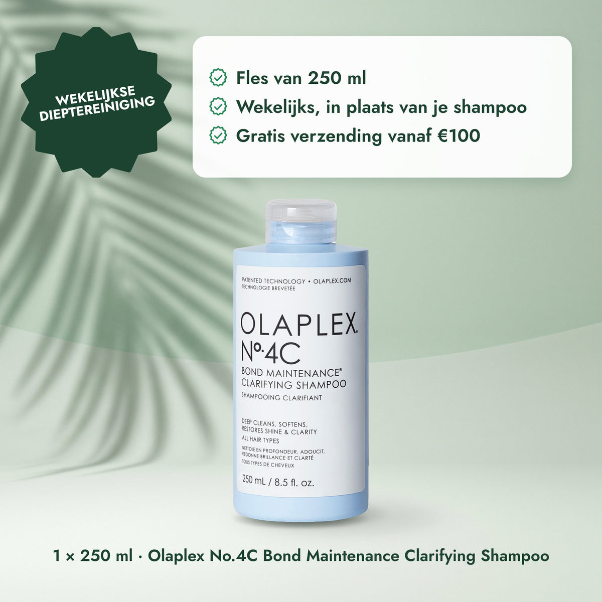 1 × 250 ml · Olaplex No.4C Bond Maintenance Clarifying Shampoo: Wekelijkse dieptereiniging