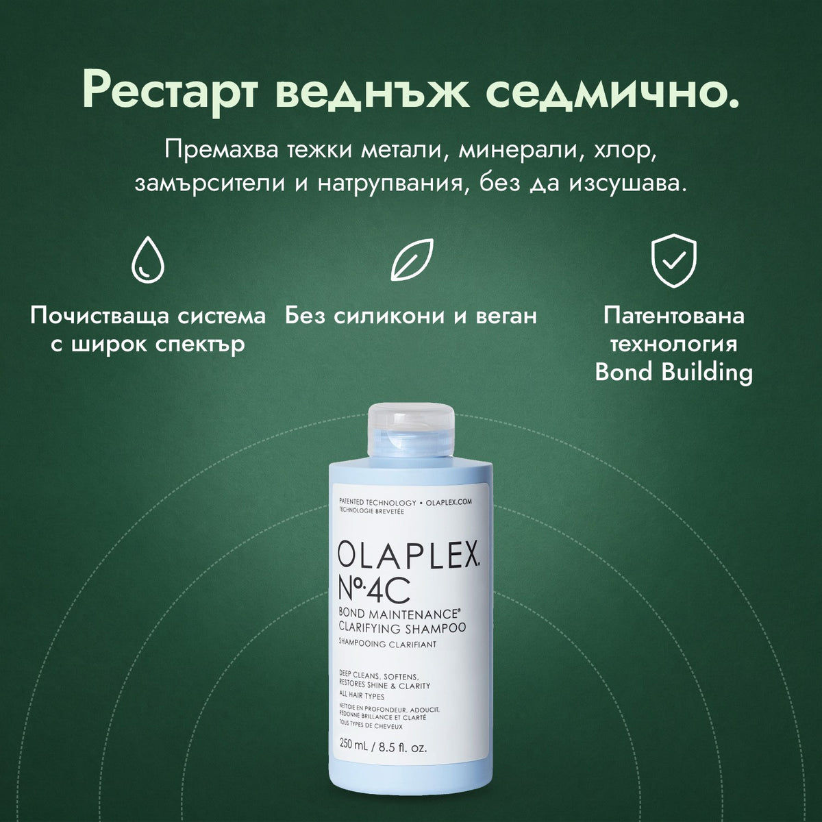 Шампоан Olaplex No.4C Bond Maintenance Clarifying: Рестарт веднъж седмично. Почистваща система с широк спектър, Без силикони и веган, Патентована технология Bond Building