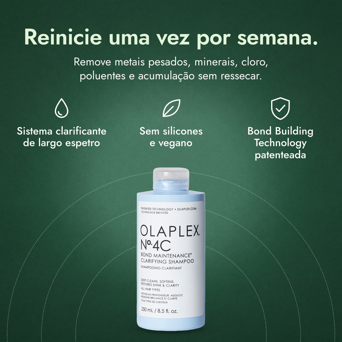 Olaplex No.4C Bond Maintenance Champô Clarificante: Reinicie uma vez por semana. Sistema clarificante de largo espetro, Sem silicones e vegano, Bond Building Technology patenteada
