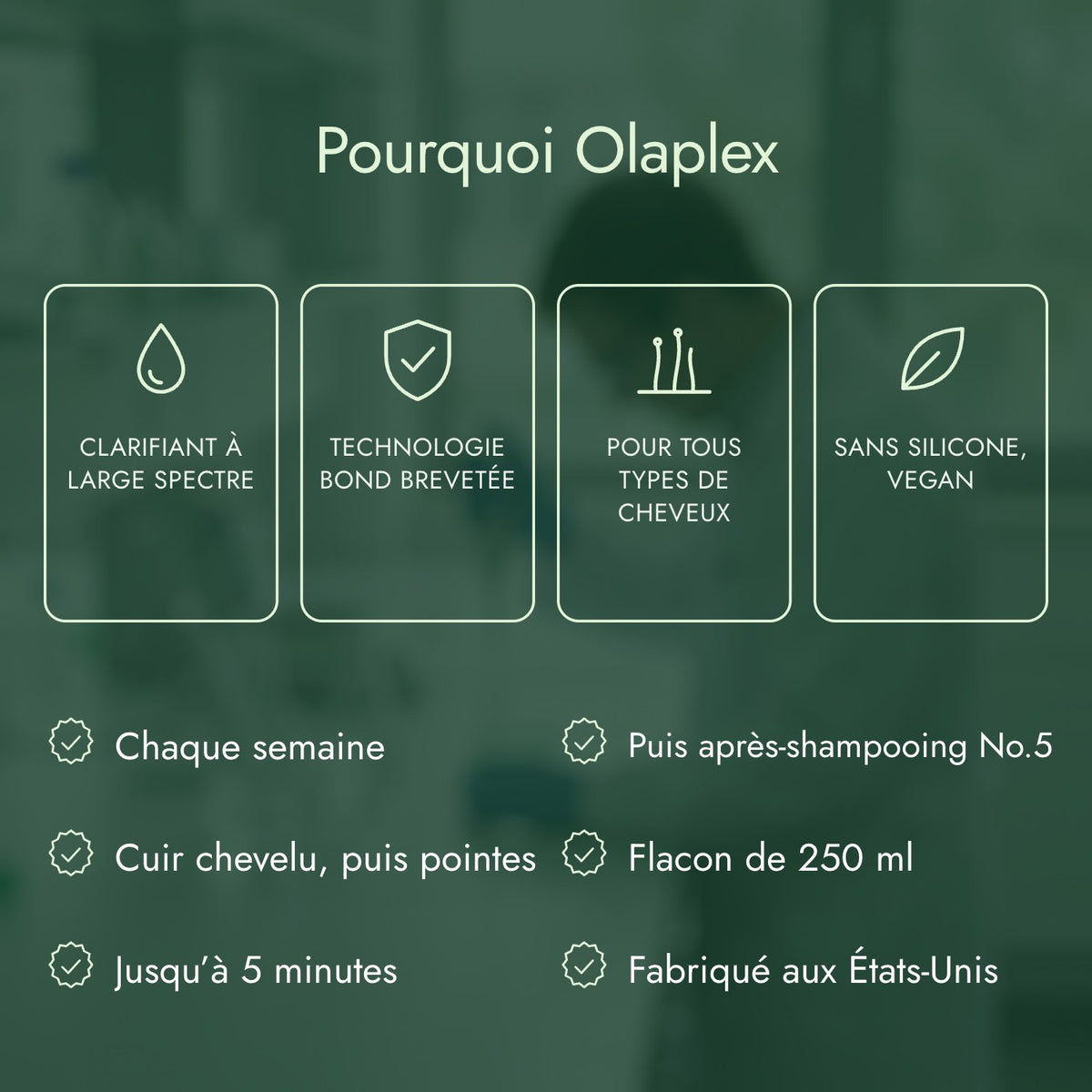 Pourquoi Olaplex: Clarifiant à large spectre, Technologie bond brevetée, Pour tous types de cheveux, Sans silicone, vegan