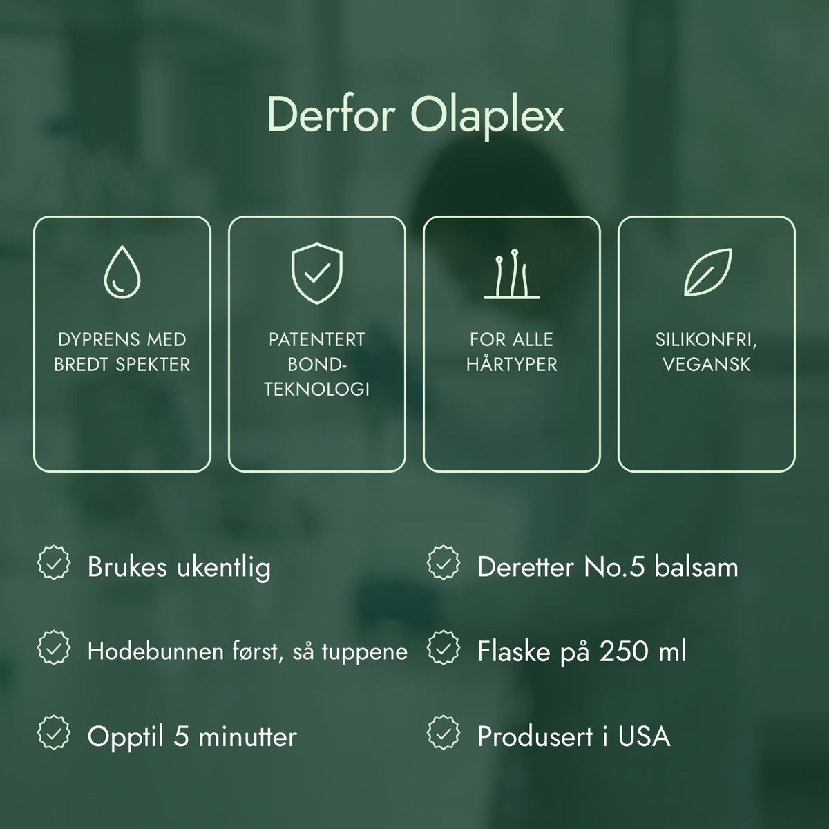 Derfor Olaplex: Dyprens med bredt spekter, Patentert bond-teknologi, For alle hårtyper, Silikonfri, vegansk