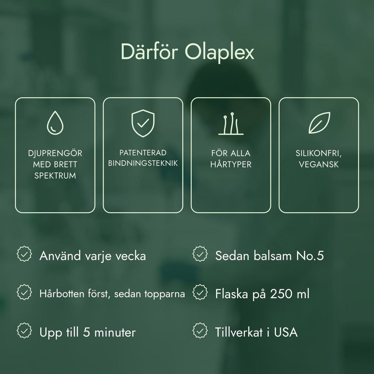 Därför Olaplex: Djuprengör med brett spektrum, Patenterad bindningsteknik, För alla hårtyper, Silikonfri, vegansk