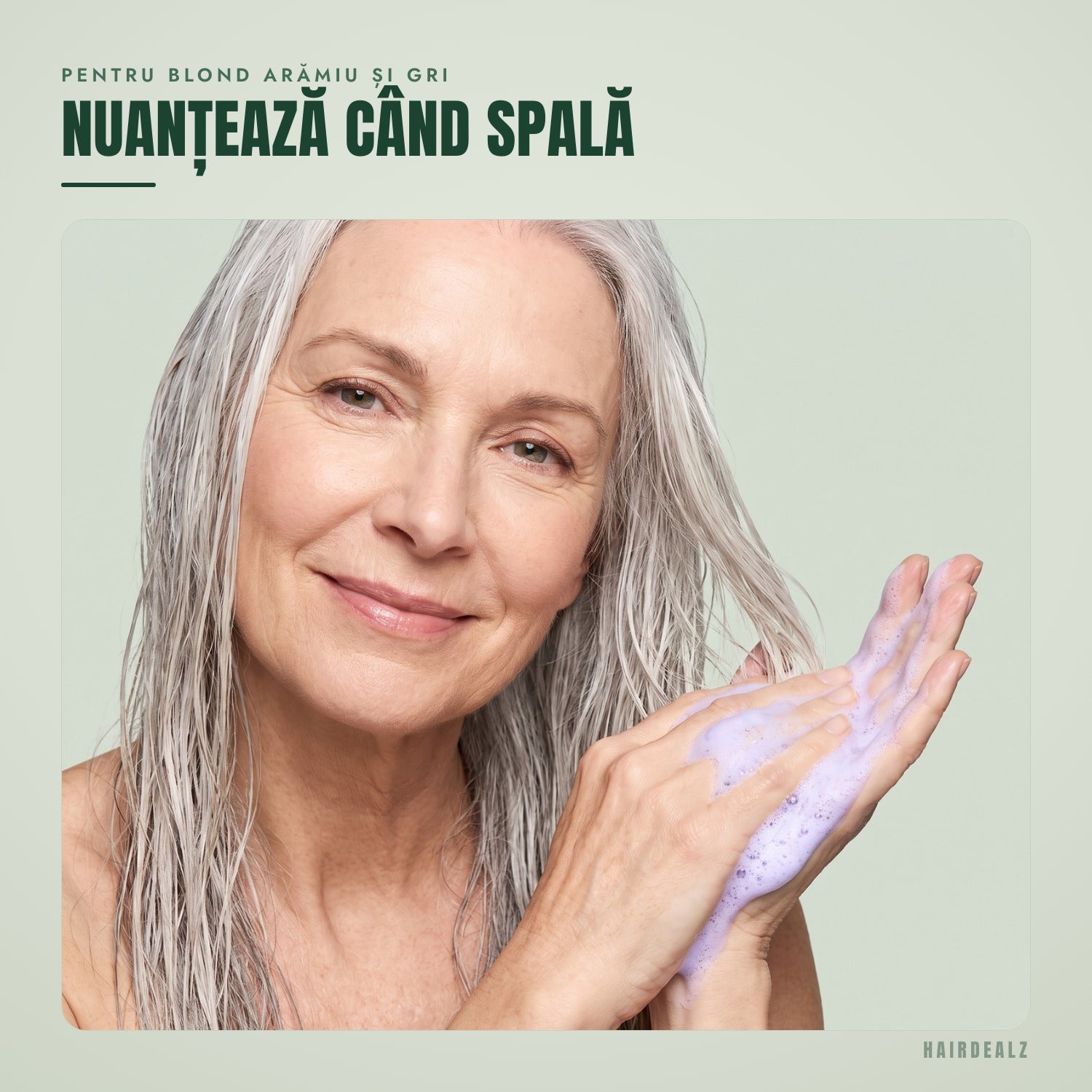 Olaplex No.4P în folosire, pe fundal verde