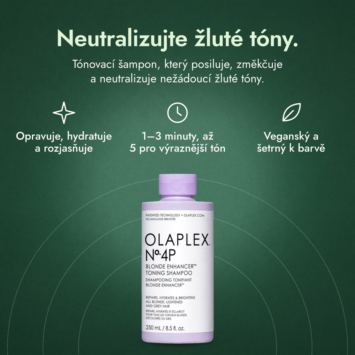 Olaplex No.4P Blonde Enhancer Toning Shampoo: Neutralizujte žluté tóny. Opravuje, hydratuje a rozjasňuje, 1–3 minuty, až 5 pro výraznější tón, Veganský a šetrný k barvě