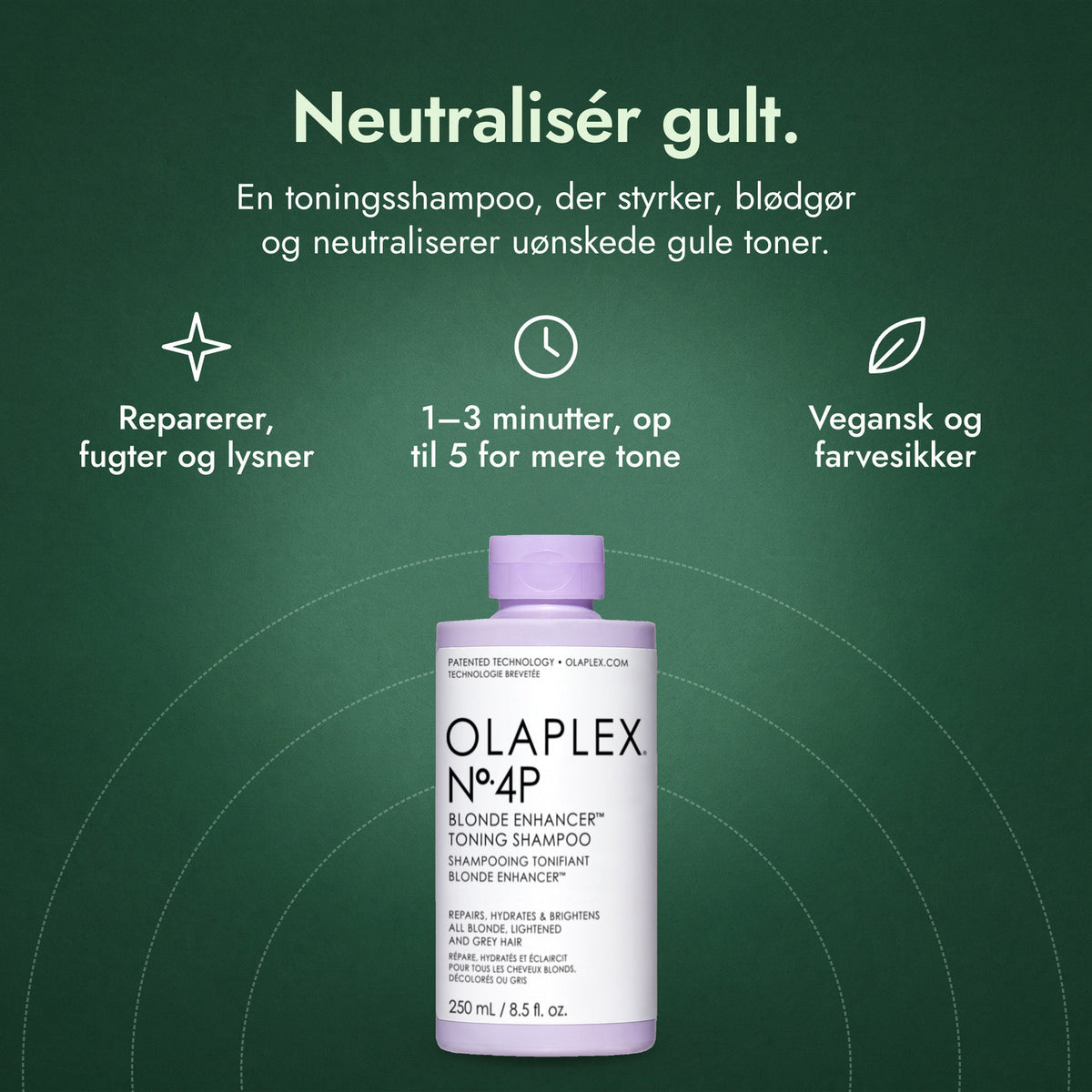 Olaplex No.4P Blonde Enhancer Toning Shampoo: Neutralisér gult. Reparerer, fugter og lysner, 1–3 minutter, op til 5 for mere tone, Vegansk og farvesikker