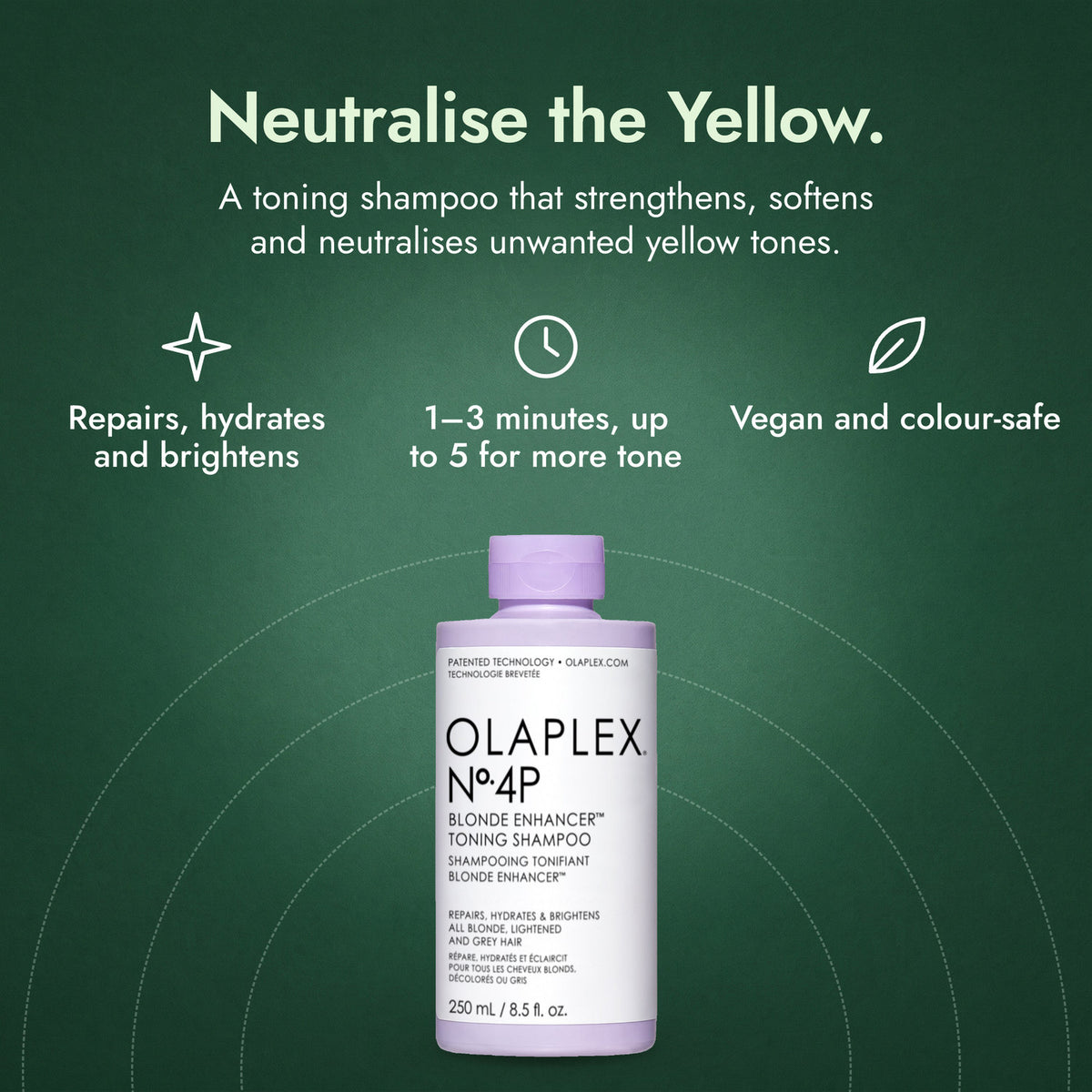 Olaplex No.4P Blonde Enhancer Toning Shampoo: Neutralise the Yellow. Repairs, hydrates and brightens, 1–3 minutes, up to 5 for more tone, Vegan and colour-safe