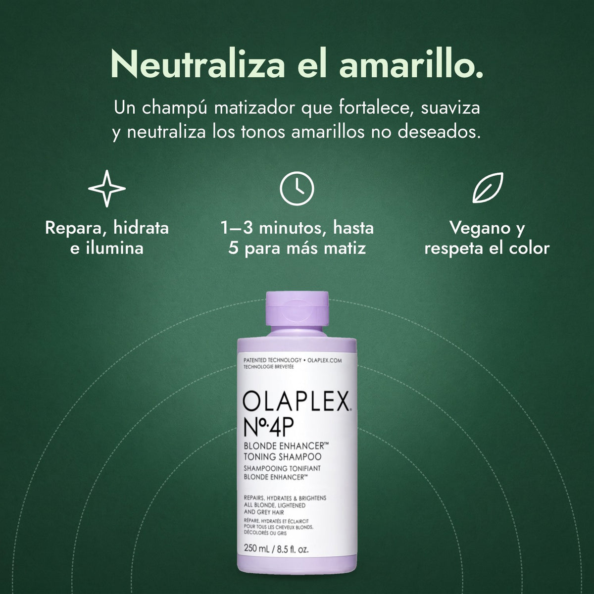 Olaplex No.4P Blonde Enhancer Toning Shampoo: Neutraliza el amarillo. Repara, hidrata e ilumina, 1–3 minutos, hasta 5 para más matiz, Vegano y respeta el color