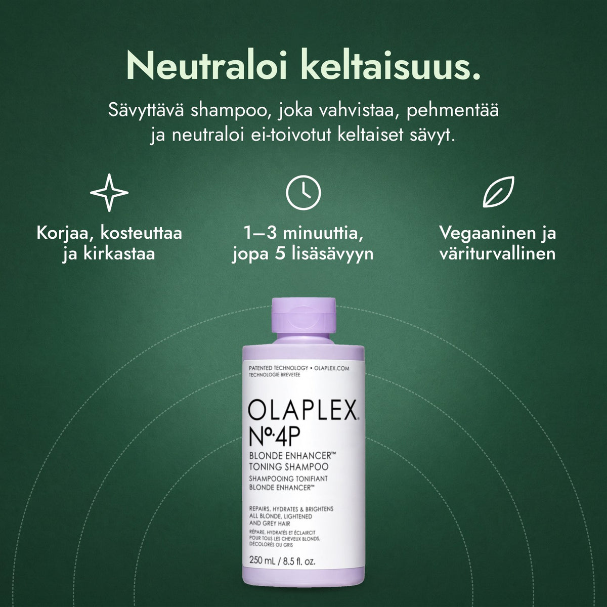 Olaplex No.4P Blonde Enhancer Toning -shampoo: Neutraloi keltaisuus. Korjaa, kosteuttaa ja kirkastaa, 1–3 minuuttia, jopa 5 lisäsävyyn, Vegaaninen ja väriturvallinen