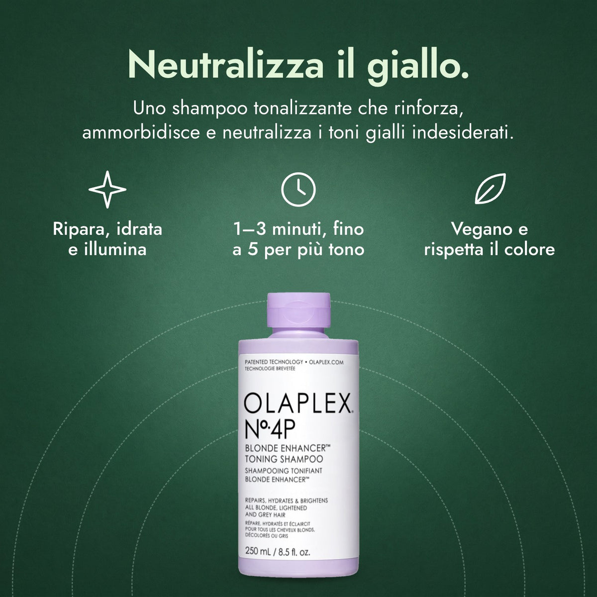 Olaplex No.4P Blonde Enhancer Toning Shampoo: Neutralizza il giallo. Ripara, idrata e illumina, 1–3 minuti, fino a 5 per più tono, Vegano e rispetta il colore