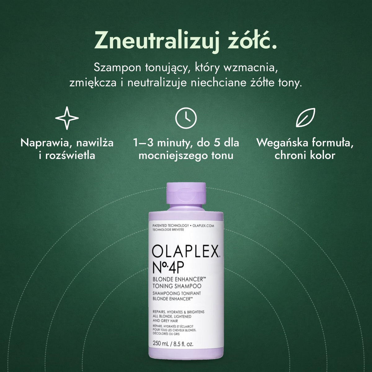Olaplex No.4P Blonde Enhancer Toning szampon: Zneutralizuj żółć. Naprawia, nawilża i rozświetla, 1–3 minuty, do 5 dla mocniejszego tonu, Wegańska formuła, chroni kolor