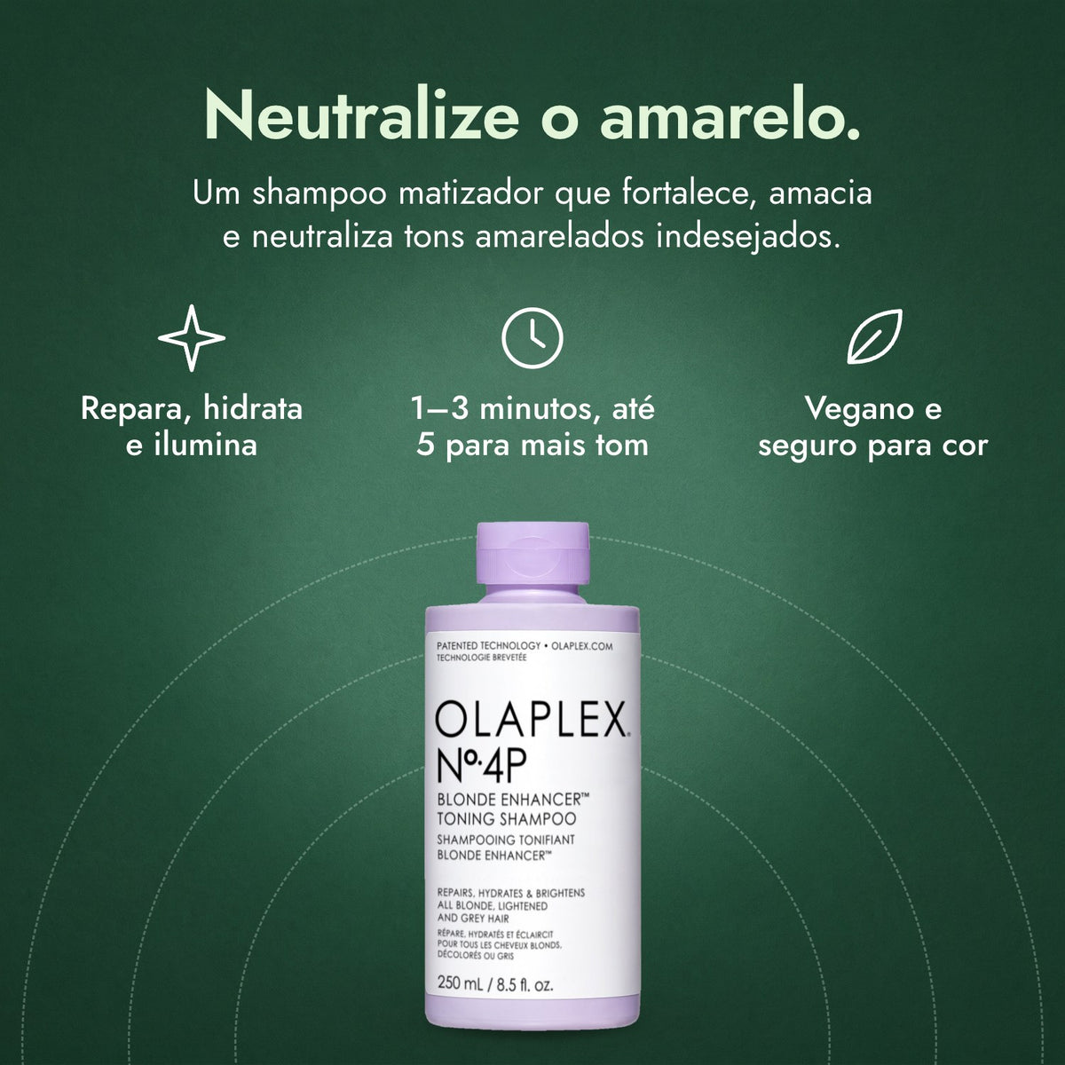 Olaplex No.4P Blonde Enhancer Toning Shampoo: Neutralize o amarelo. Repara, hidrata e ilumina, 1–3 minutos, até 5 para mais tom, Vegano e seguro para cor